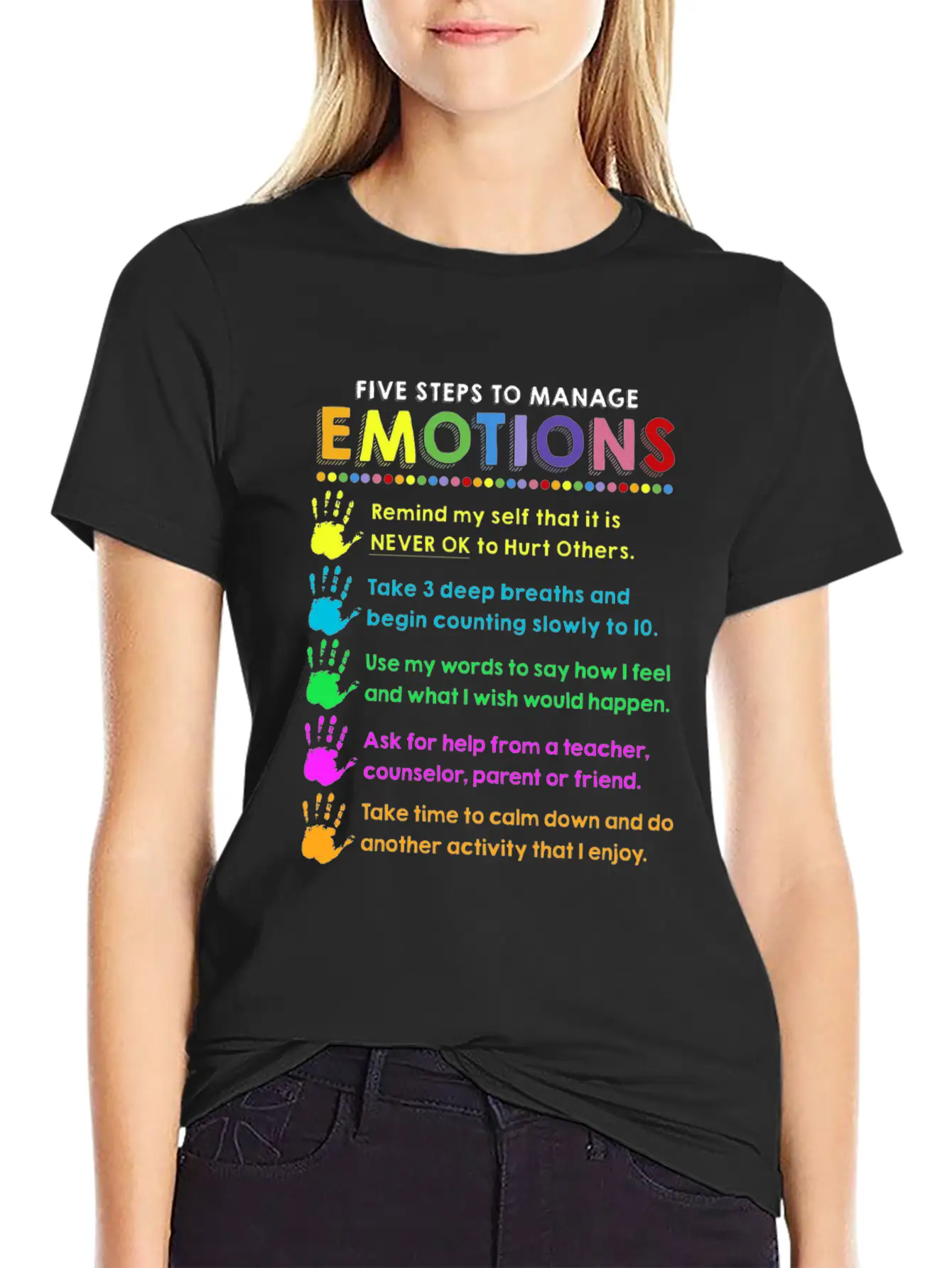 School Counselor 5 Steps Manage Emotion Funny Unisex Short Sleeve Soft Cotton T-Shirt – Casual Everyday Wear