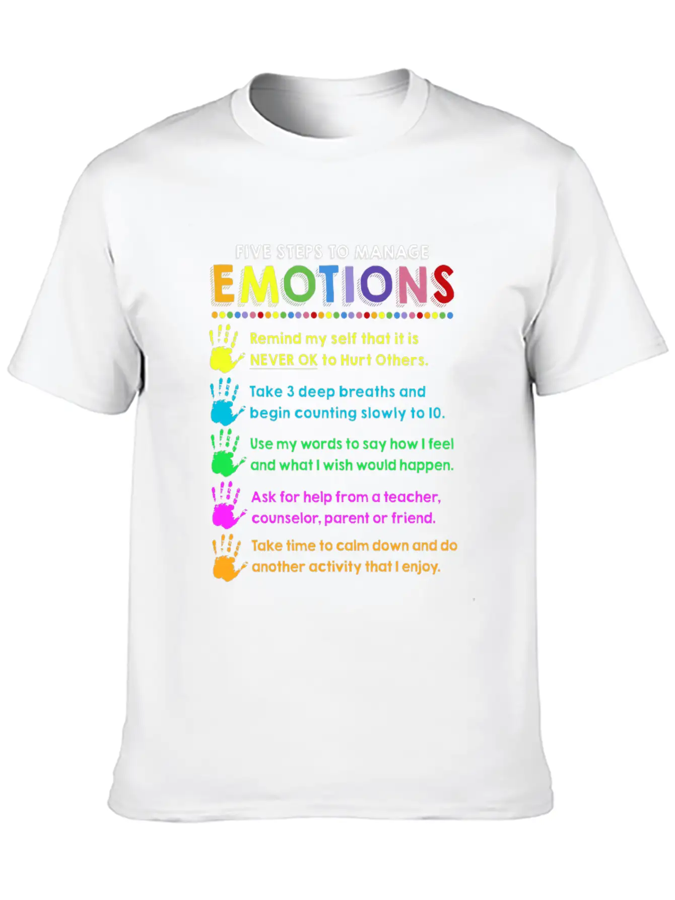 School Counselor 5 Steps Manage Emotion Funny Unisex Short Sleeve Soft Cotton T-Shirt – Casual Everyday Wear