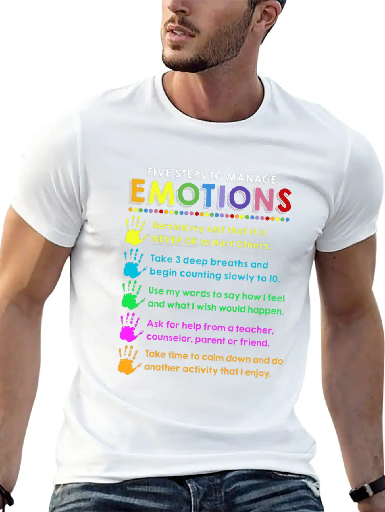 School Counselor 5 Steps Manage Emotion Funny Unisex Short Sleeve Soft Cotton T-Shirt – Casual Everyday Wear