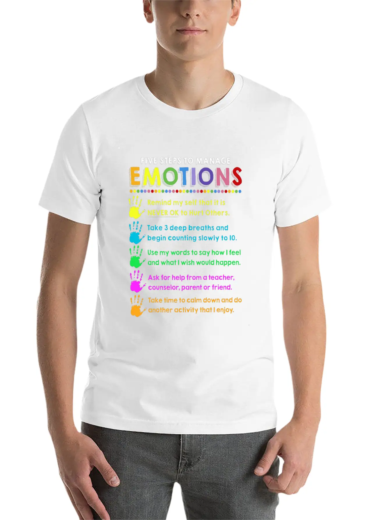 School Counselor 5 Steps Manage Emotion Funny Unisex Short Sleeve Soft Cotton T-Shirt – Casual Everyday Wear
