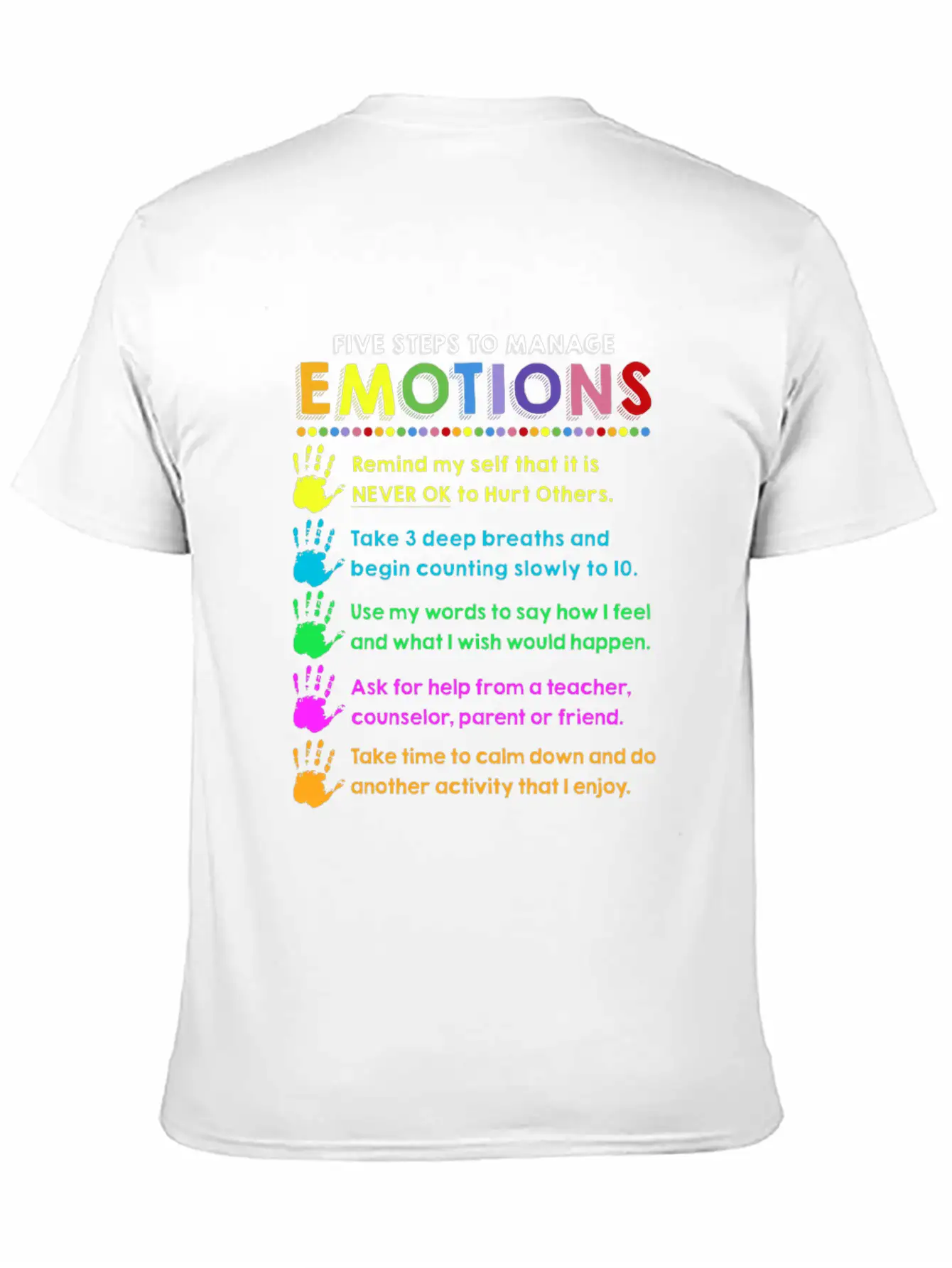 School Counselor 5 Steps Manage Emotion Funny Unisex Short Sleeve Soft Cotton T-Shirt – Casual Everyday Wear