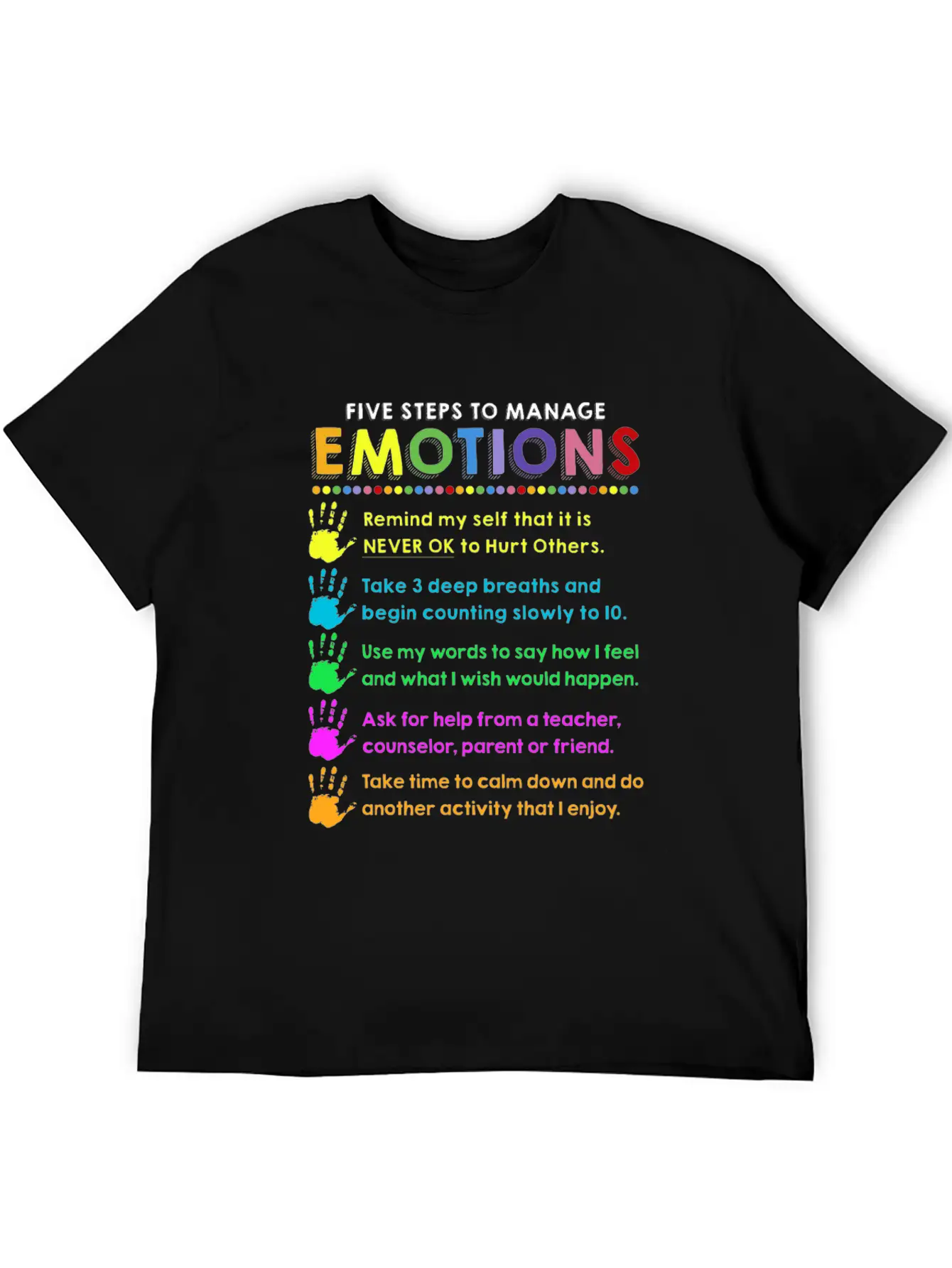 School Counselor 5 Steps Manage Emotion Funny Unisex Short Sleeve Soft Cotton T-Shirt – Casual Everyday Wear