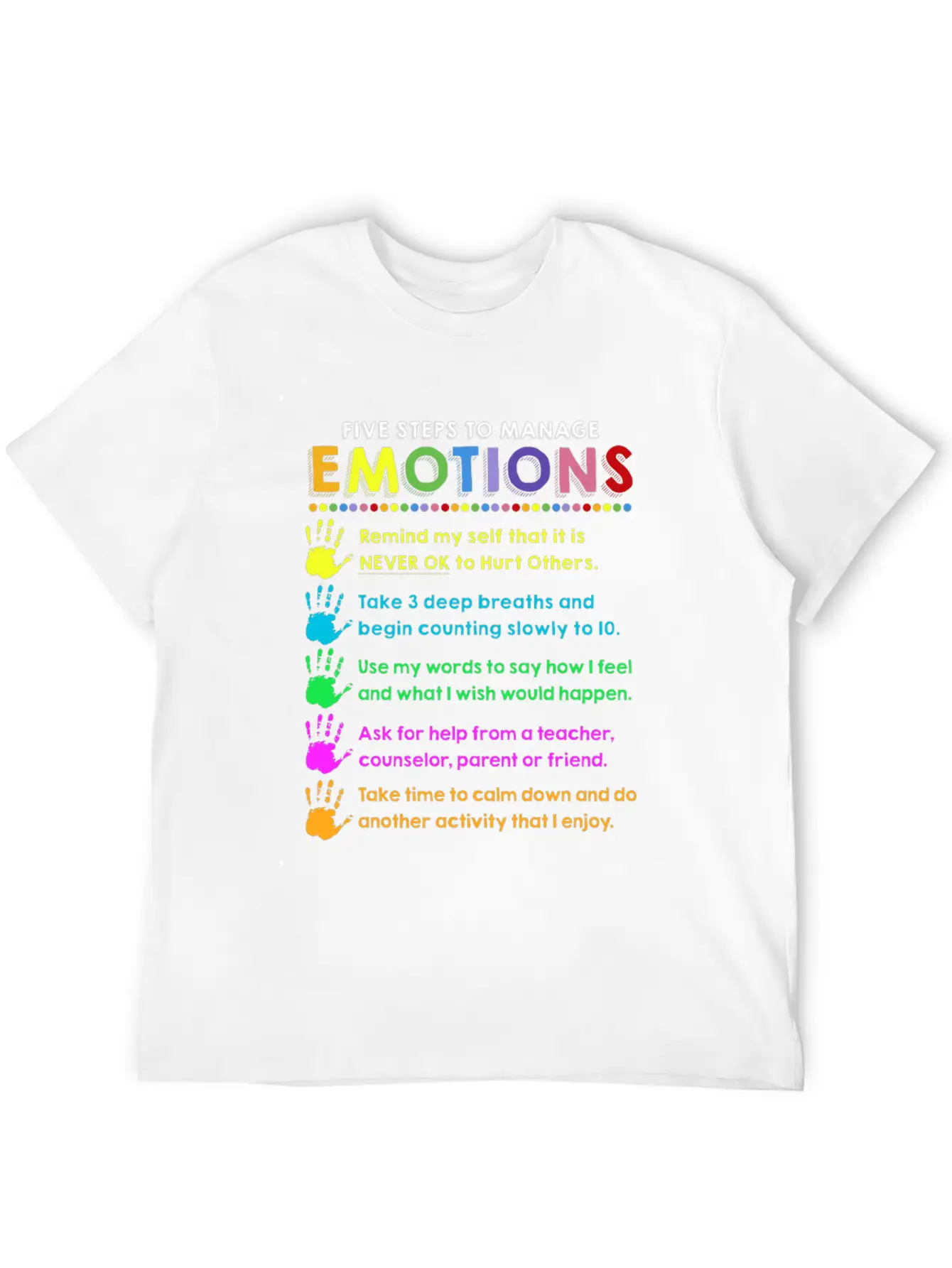 School Counselor 5 Steps Manage Emotion Funny Unisex Short Sleeve Soft Cotton T-Shirt – Casual Everyday Wear
