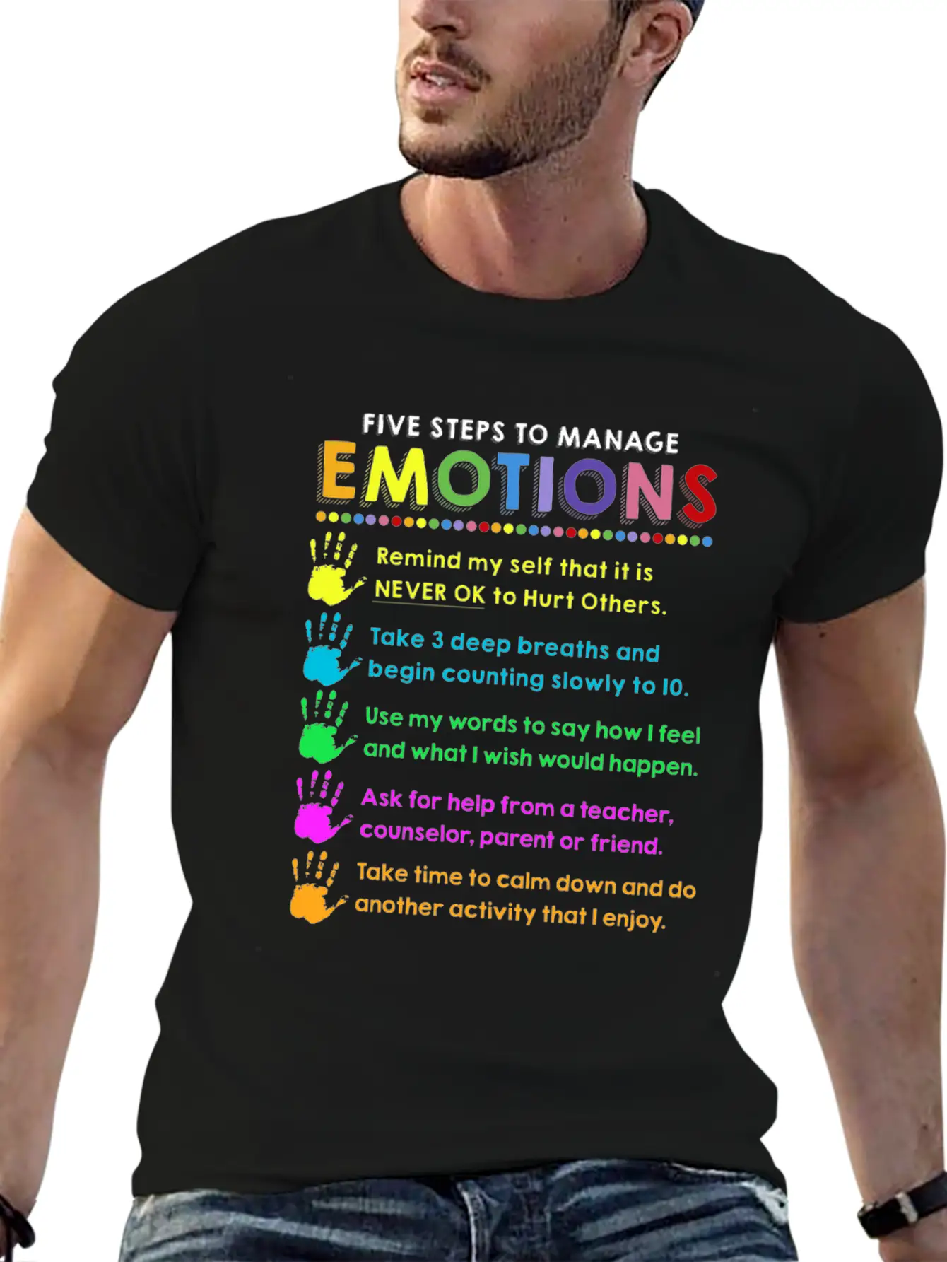 School Counselor 5 Steps Manage Emotion Funny Unisex Short Sleeve Soft Cotton T-Shirt – Casual Everyday Wear