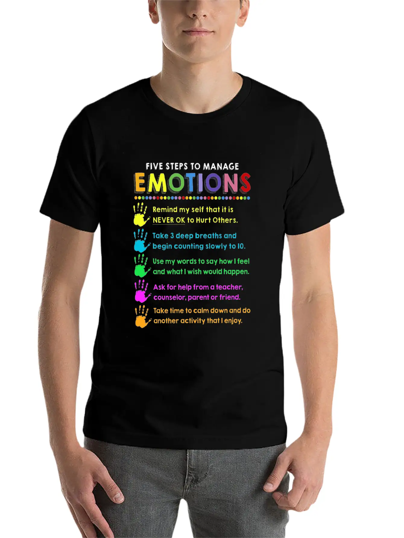School Counselor 5 Steps Manage Emotion Funny Unisex Short Sleeve Soft Cotton T-Shirt – Casual Everyday Wear