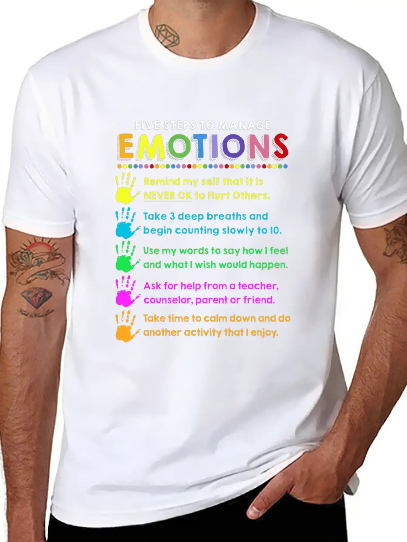 School Counselor 5 Steps Manage Emotion Funny Unisex Short Sleeve Soft Cotton T-Shirt – Casual Everyday Wear
