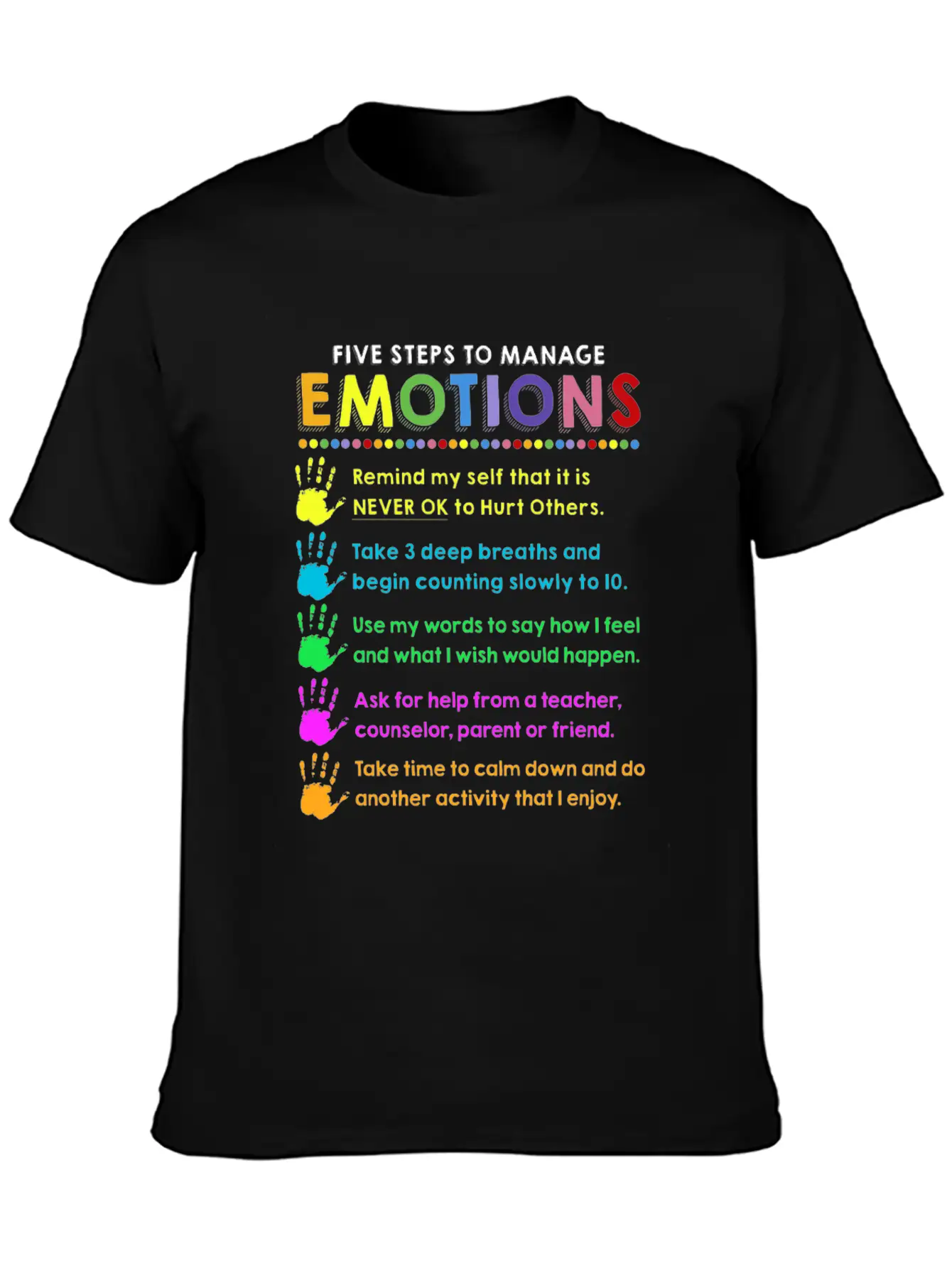 School Counselor 5 Steps Manage Emotion Funny Unisex Short Sleeve Soft Cotton T-Shirt – Casual Everyday Wear