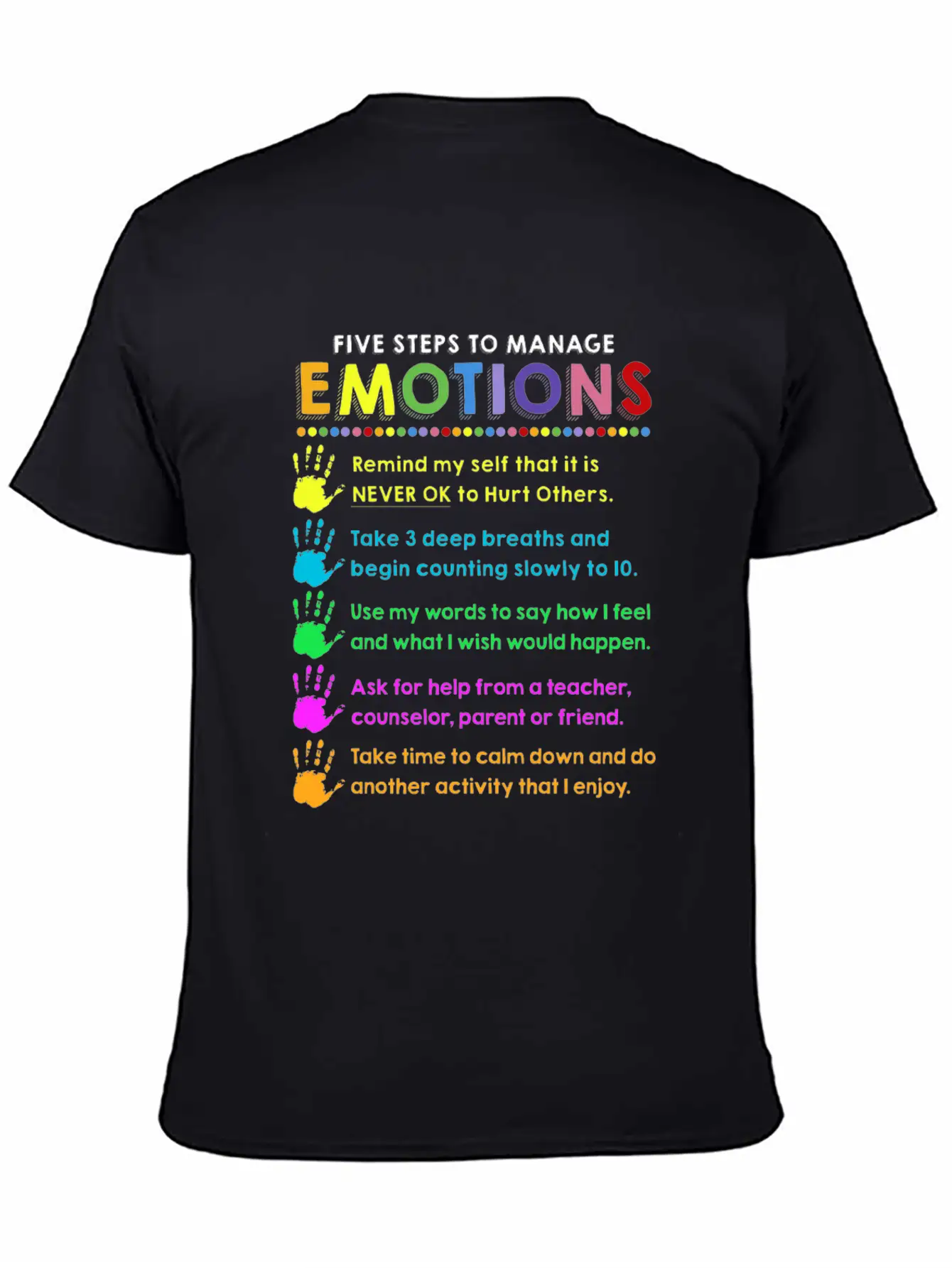School Counselor 5 Steps Manage Emotion Funny Unisex Short Sleeve Soft Cotton T-Shirt – Casual Everyday Wear