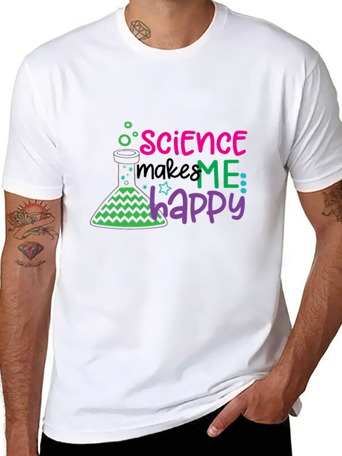 Science Makes Me Happy, Science, STEM, Scientific Stylish Everyday T-Shirt – Unisex Basic Cotton Tee