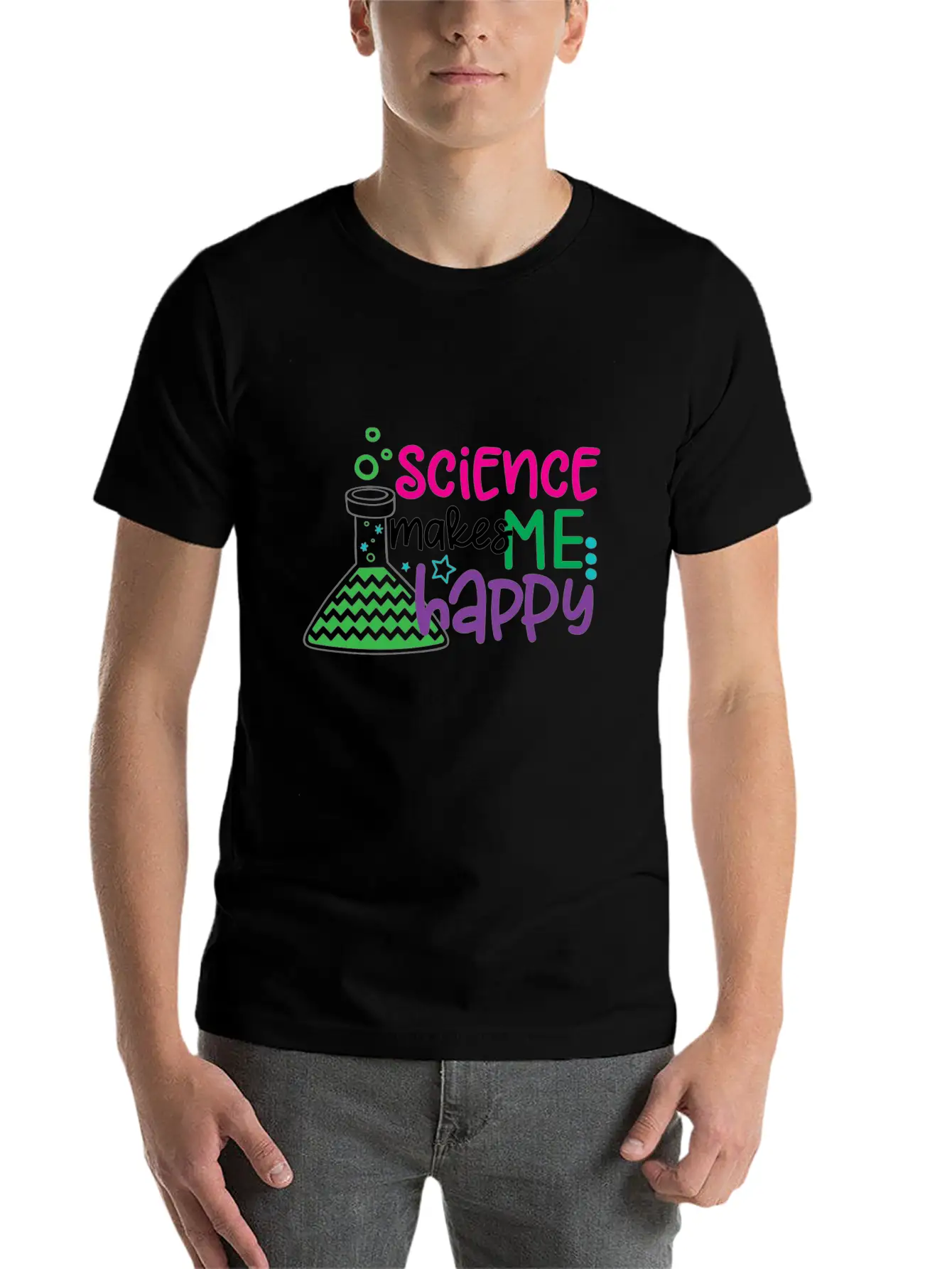 Science Makes Me Happy, Science, STEM, Scientific Stylish Everyday T-Shirt – Unisex Basic Cotton Tee