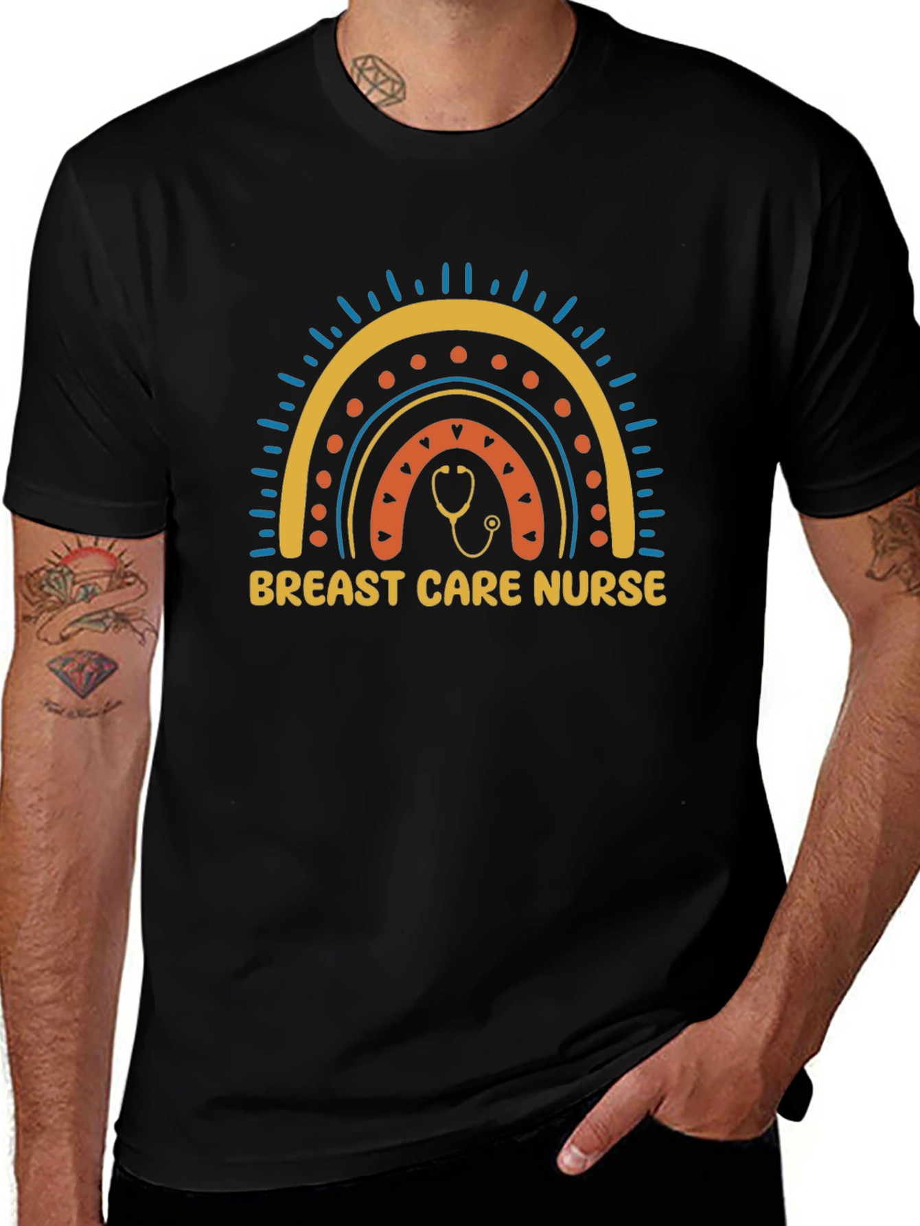Breast Care Nurse Rainbow Graphic T-Shirt