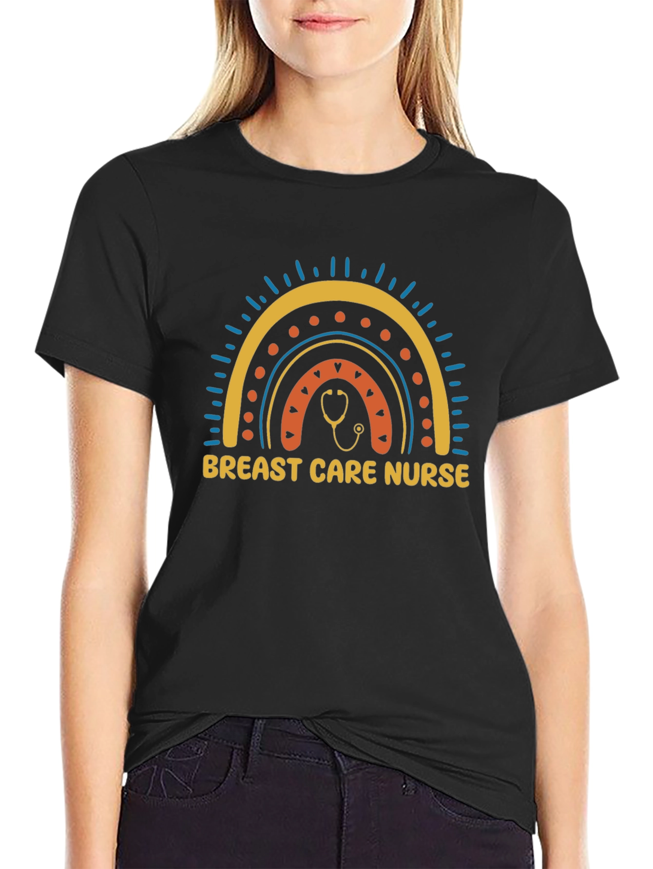 Breast Care Nurse Rainbow Graphic T-Shirt