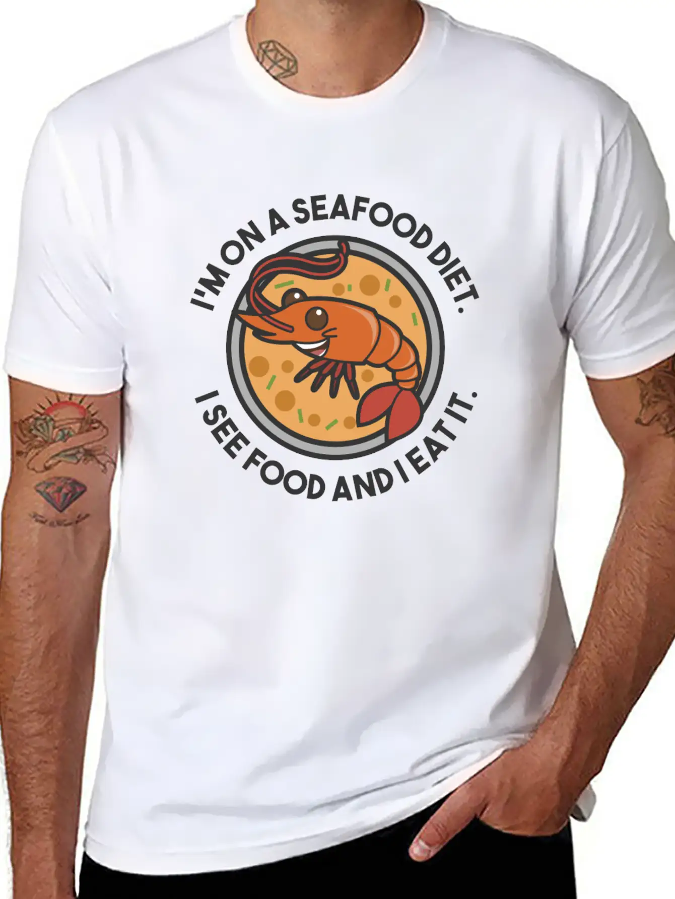 Seafood Diet. See Food And Eat It. Fun Shirt. Stylish Everyday T-Shirt – Unisex Basic Cotton Tee