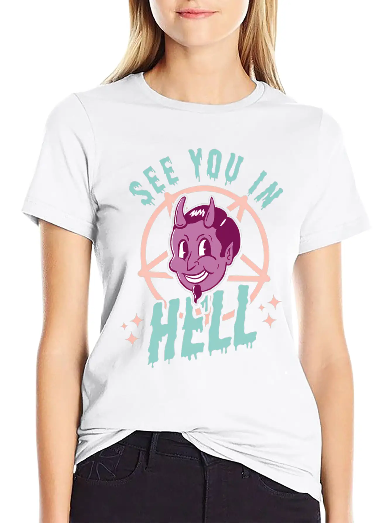 See You In Hell Gothic Halloween Satan Pastel Goth Comfortable Minimalist Graphic Tee – Summer Style Essential