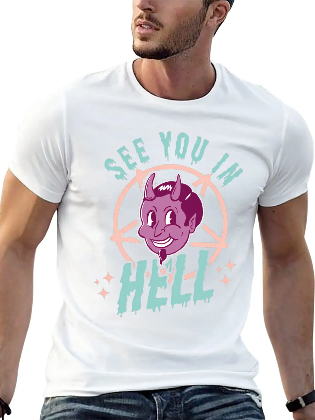 See You In Hell Gothic Halloween Satan Pastel Goth Comfortable Minimalist Graphic Tee – Summer Style Essential