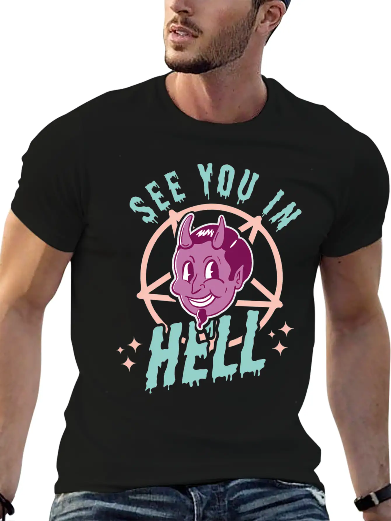 See You In Hell Gothic Halloween Satan Pastel Goth Comfortable Minimalist Graphic Tee – Summer Style Essential