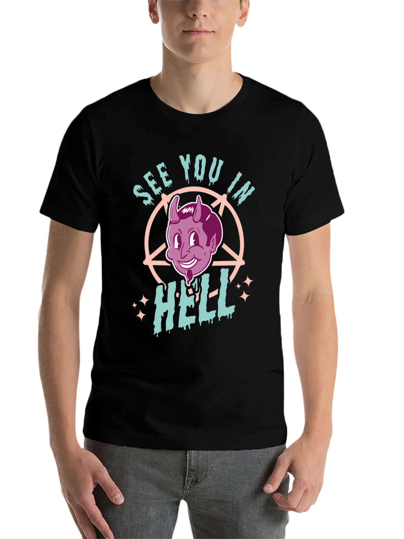 See You In Hell Gothic Halloween Satan Pastel Goth Comfortable Minimalist Graphic Tee – Summer Style Essential