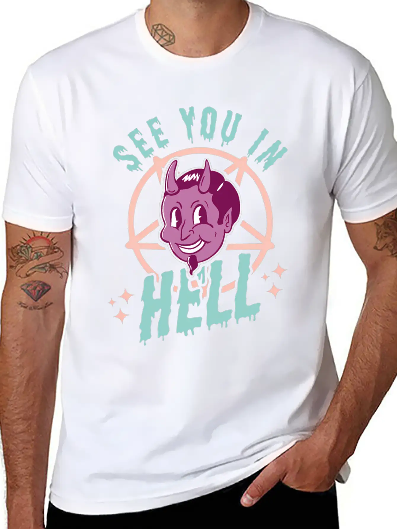 See You In Hell Gothic Halloween Satan Pastel Goth Comfortable Minimalist Graphic Tee – Summer Style Essential