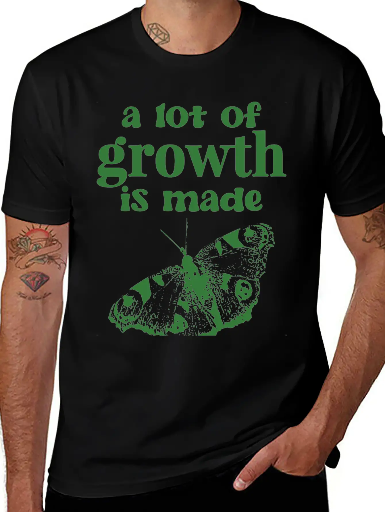 Self Growth | Butterfly Shirt Green Stylish Everyday T-Shirt – Unisex Basic Cotton Tee