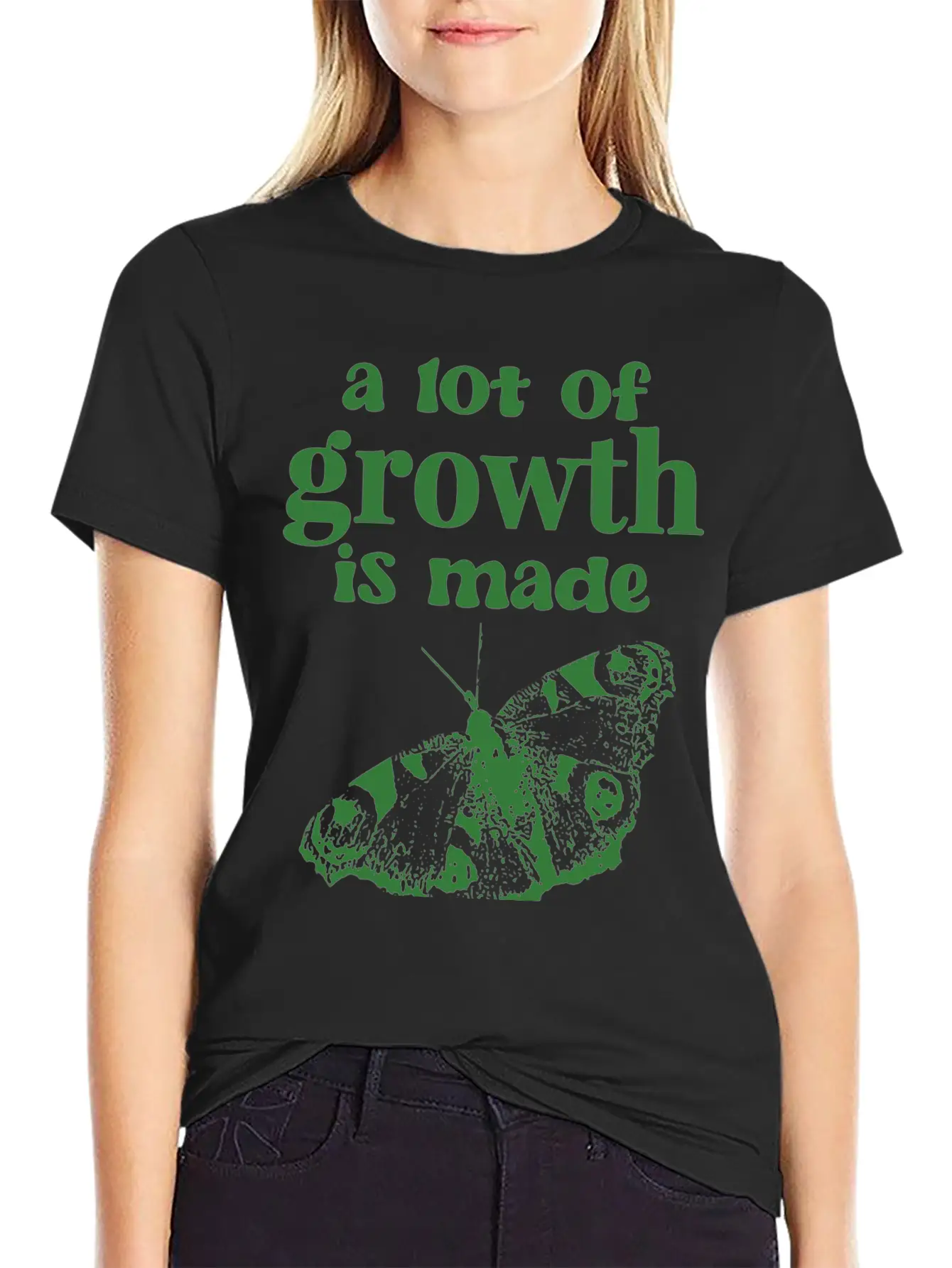 Self Growth | Butterfly Shirt Green Stylish Everyday T-Shirt – Unisex Basic Cotton Tee