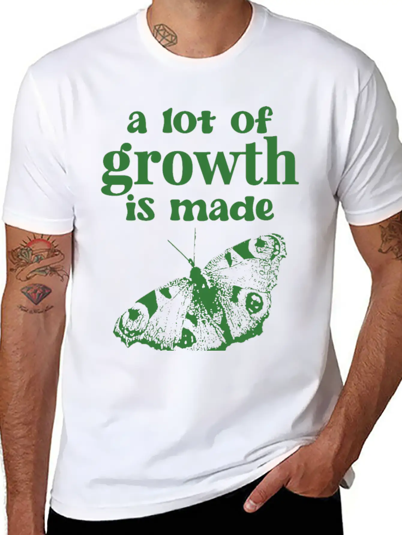 Self Growth | Butterfly Shirt Green Stylish Everyday T-Shirt – Unisex Basic Cotton Tee