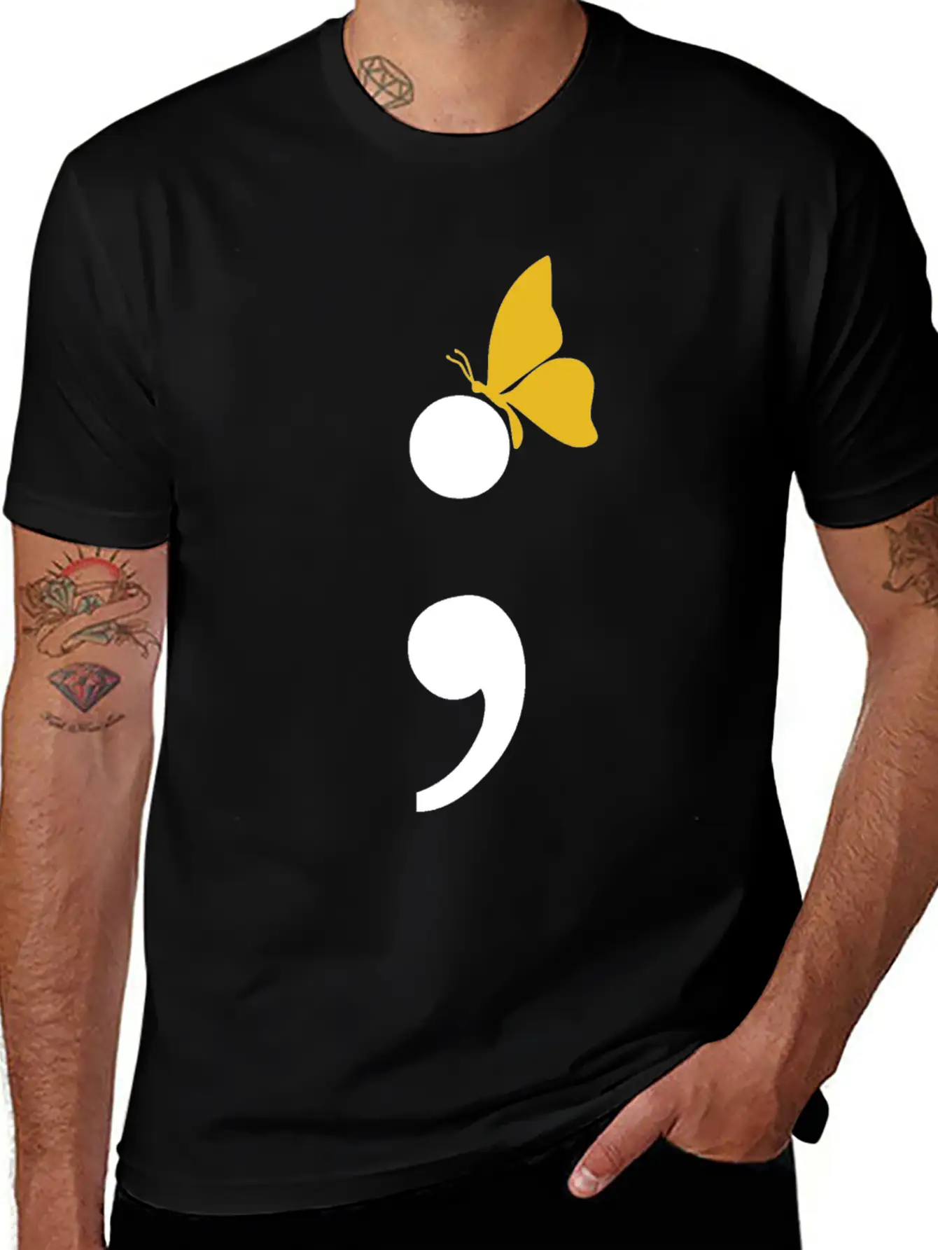 Semicolon Butterfly Depression Awareness Comfortable Minimalist Graphic Tee – Summer Style Essential