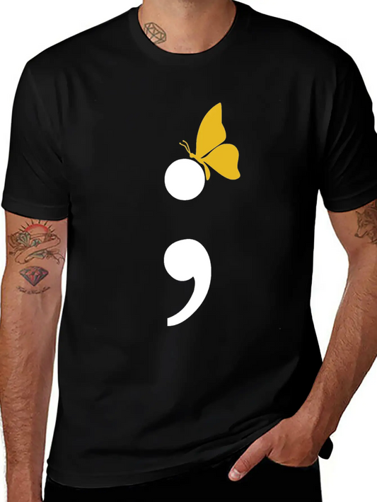 Semicolon Butterfly Depression Awareness Comfortable Minimalist Graphic Tee – Summer Style Essential