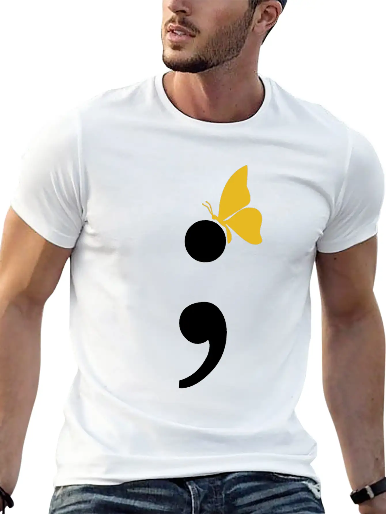 Semicolon Butterfly Depression Awareness Comfortable Minimalist Graphic Tee – Summer Style Essential