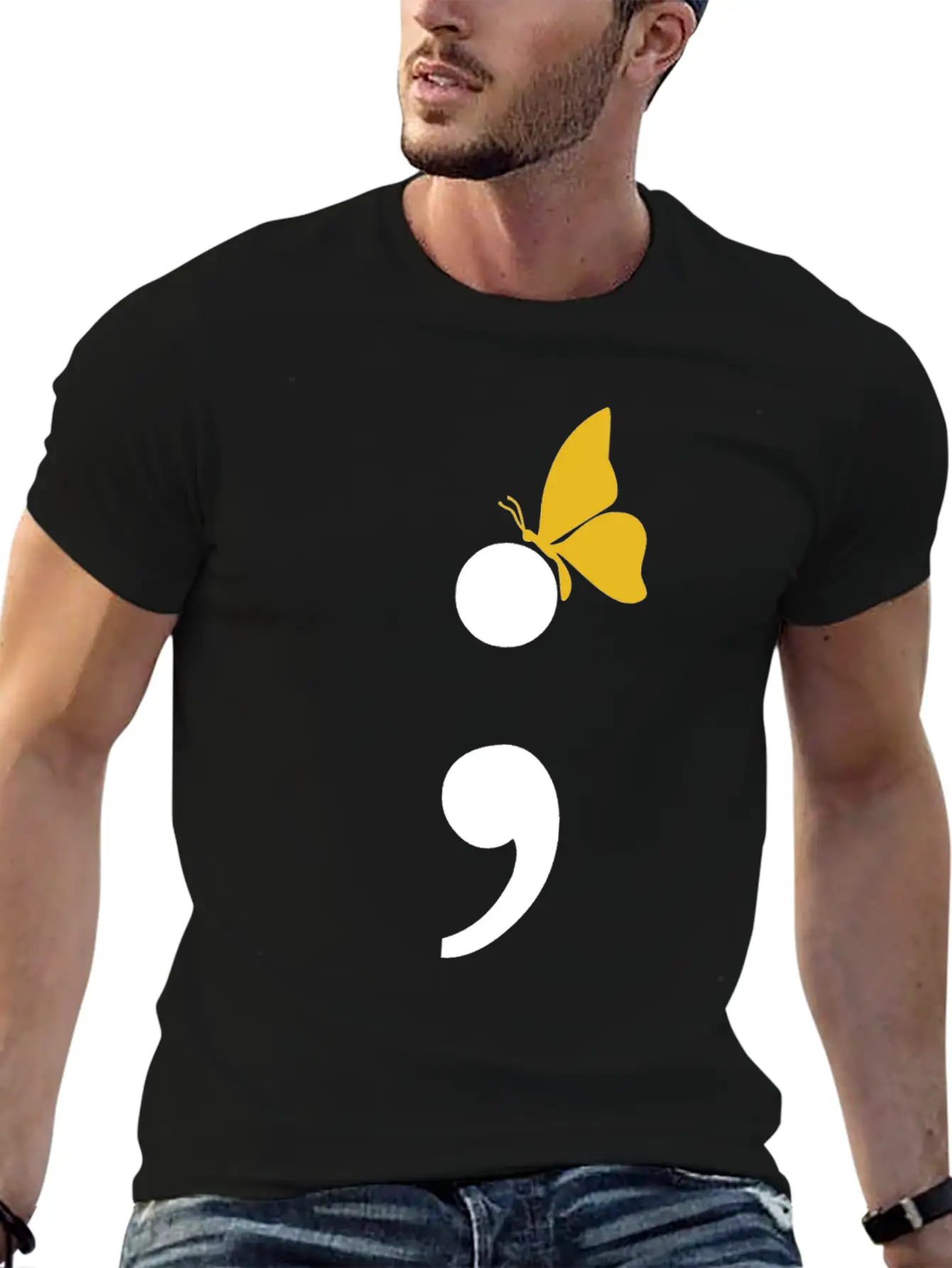 Semicolon Butterfly Depression Awareness Comfortable Minimalist Graphic Tee – Summer Style Essential