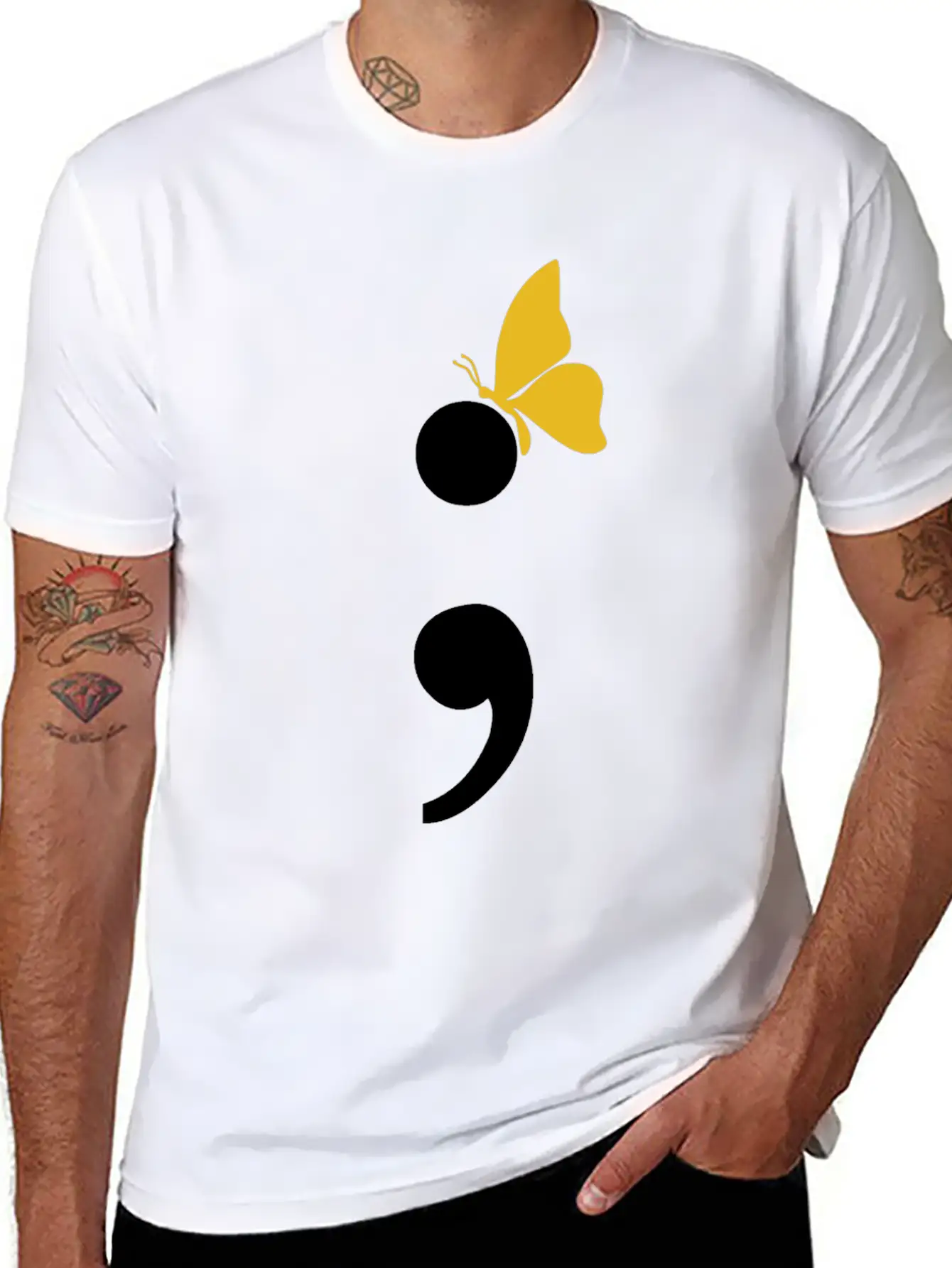 Semicolon Butterfly Depression Awareness Comfortable Minimalist Graphic Tee – Summer Style Essential