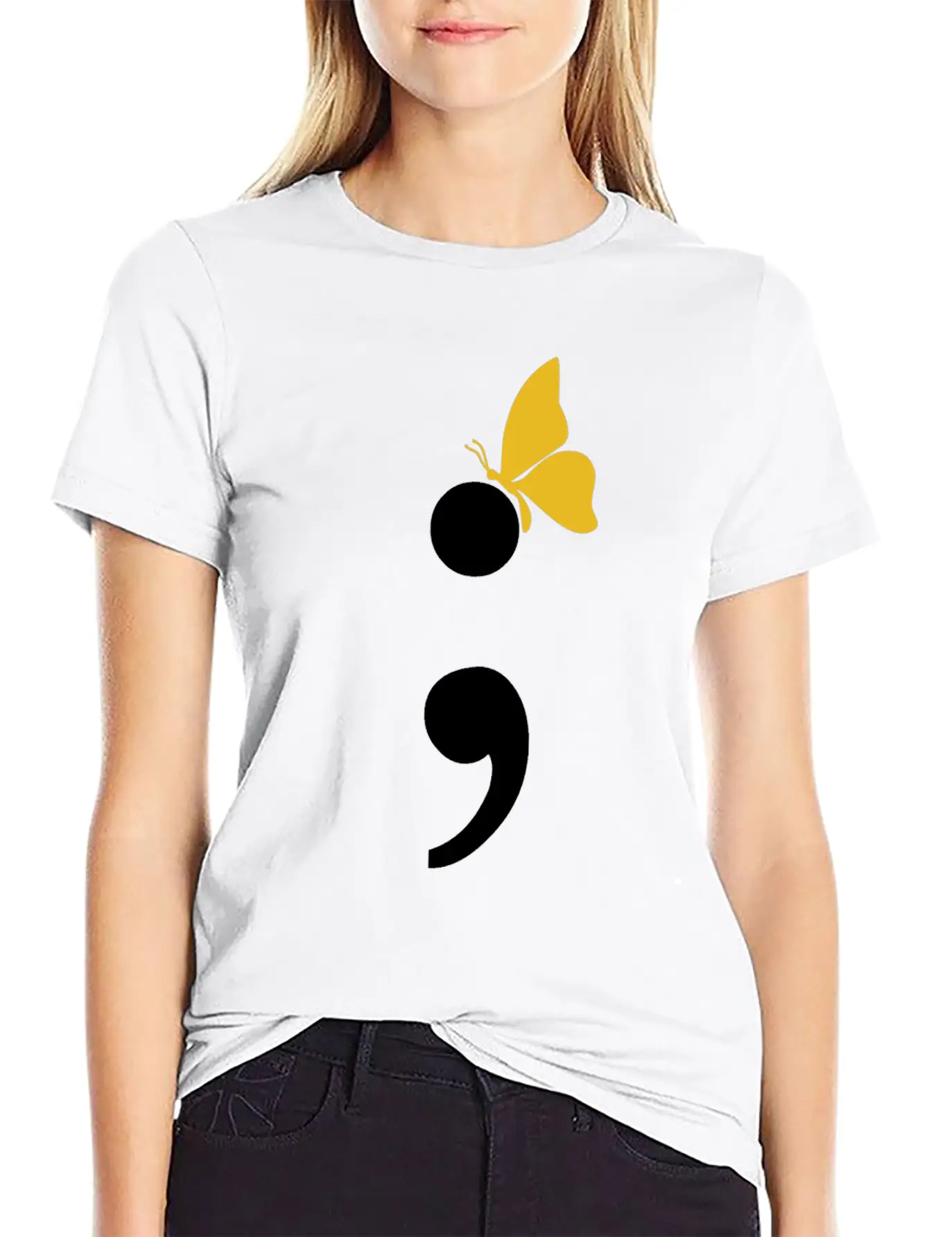 Semicolon Butterfly Depression Awareness Comfortable Minimalist Graphic Tee – Summer Style Essential