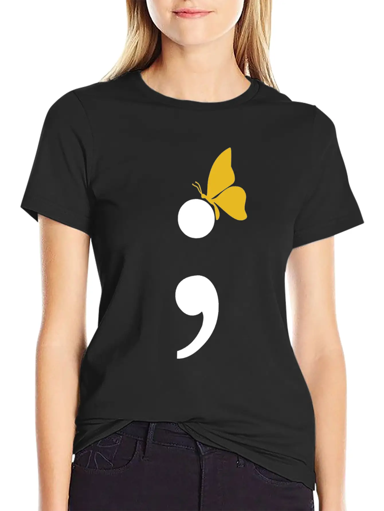 Semicolon Butterfly Depression Awareness Comfortable Minimalist Graphic Tee – Summer Style Essential