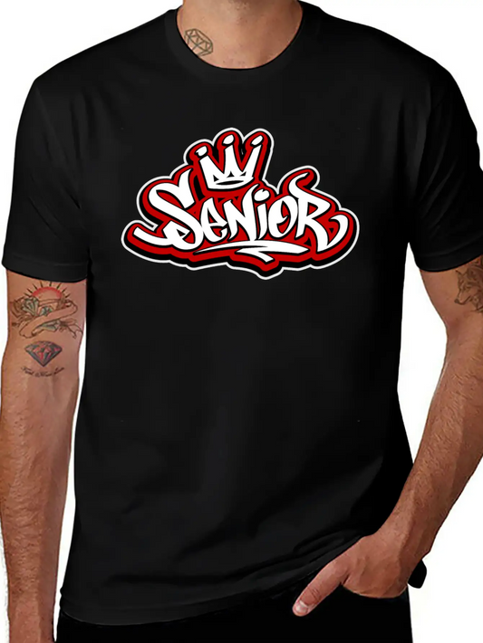 Senior Crown Graffiti Tag Unisex Short Sleeve Soft Cotton T-Shirt – Casual Everyday Wear