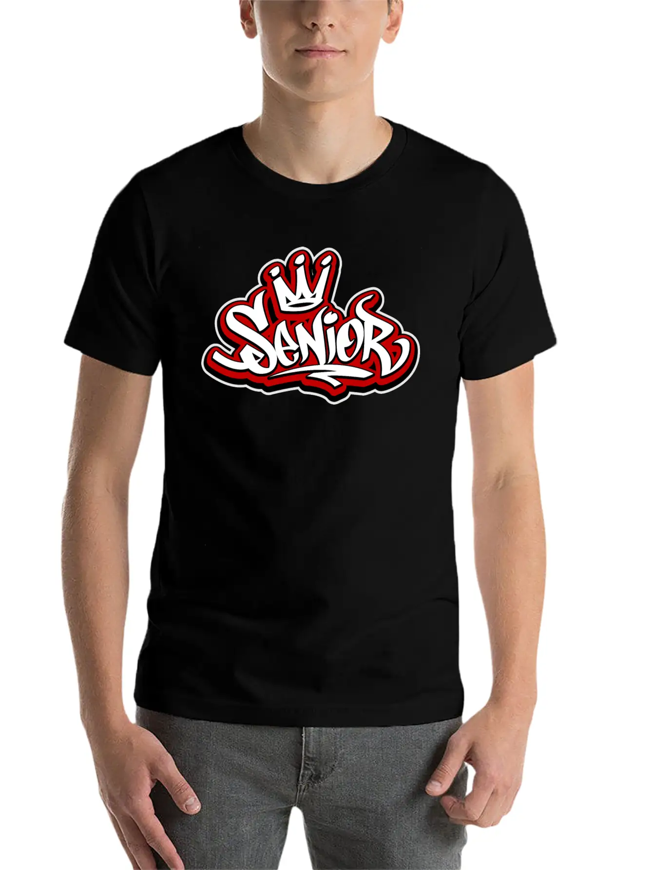 Senior Crown Graffiti Tag Unisex Short Sleeve Soft Cotton T-Shirt – Casual Everyday Wear