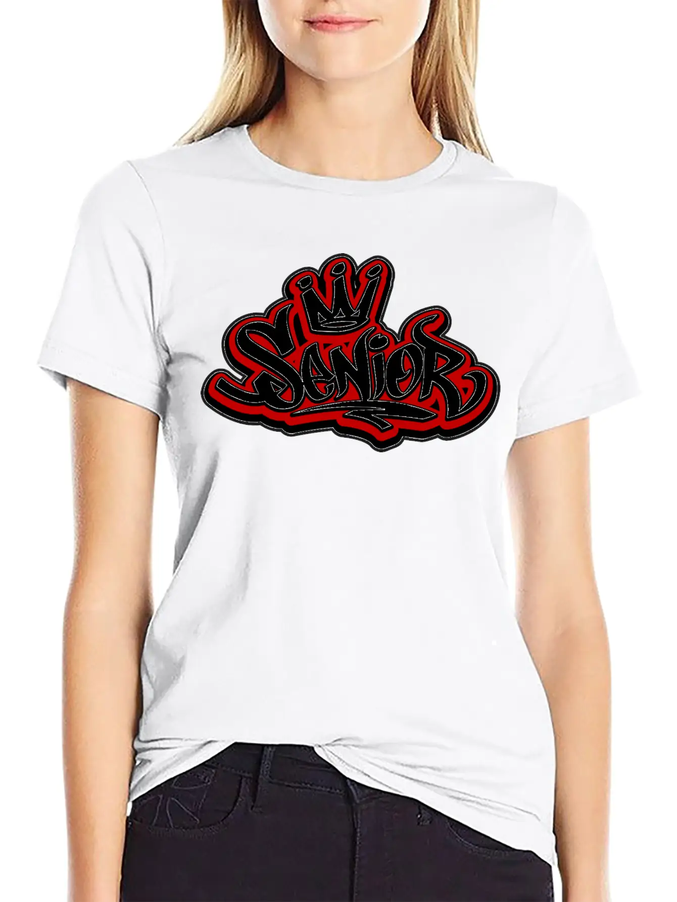 Senior Crown Graffiti Tag Unisex Short Sleeve Soft Cotton T-Shirt – Casual Everyday Wear