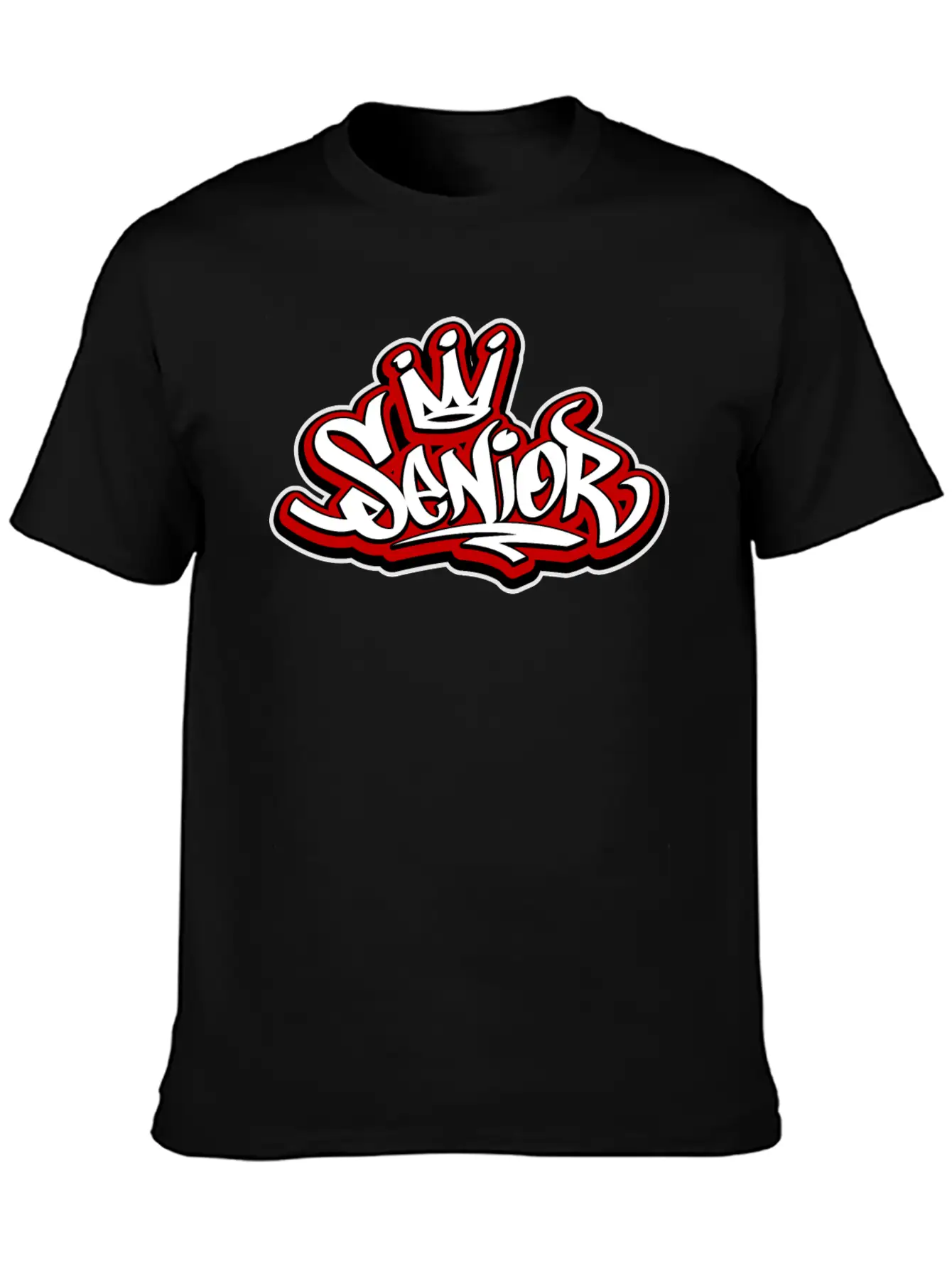 Senior Crown Graffiti Tag Unisex Short Sleeve Soft Cotton T-Shirt – Casual Everyday Wear