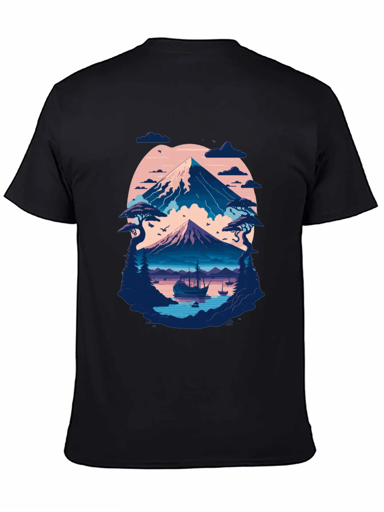 Serene Mount Fuji Sunset Peaceful River Scenery Unisex Short Sleeve Soft Cotton T-Shirt – Casual Everyday Wear