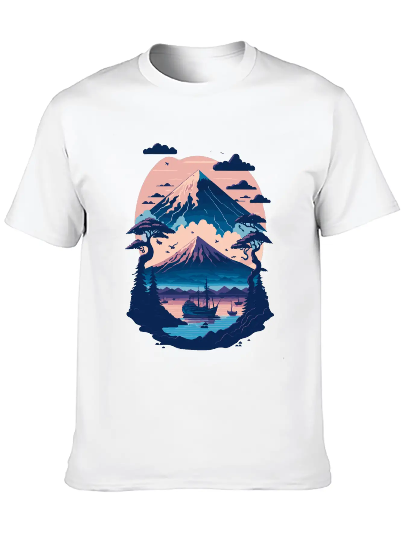 Serene Mount Fuji Sunset Peaceful River Scenery Unisex Short Sleeve Soft Cotton T-Shirt – Casual Everyday Wear