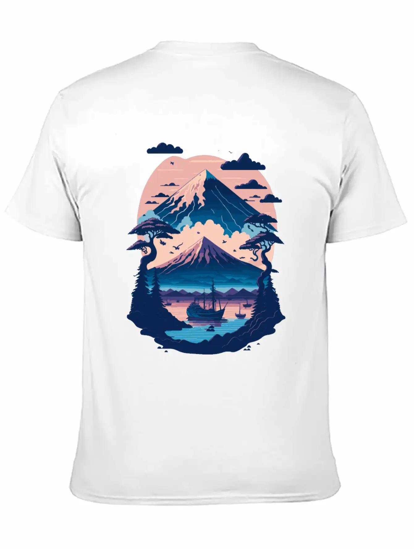 Serene Mount Fuji Sunset Peaceful River Scenery Unisex Short Sleeve Soft Cotton T-Shirt – Casual Everyday Wear