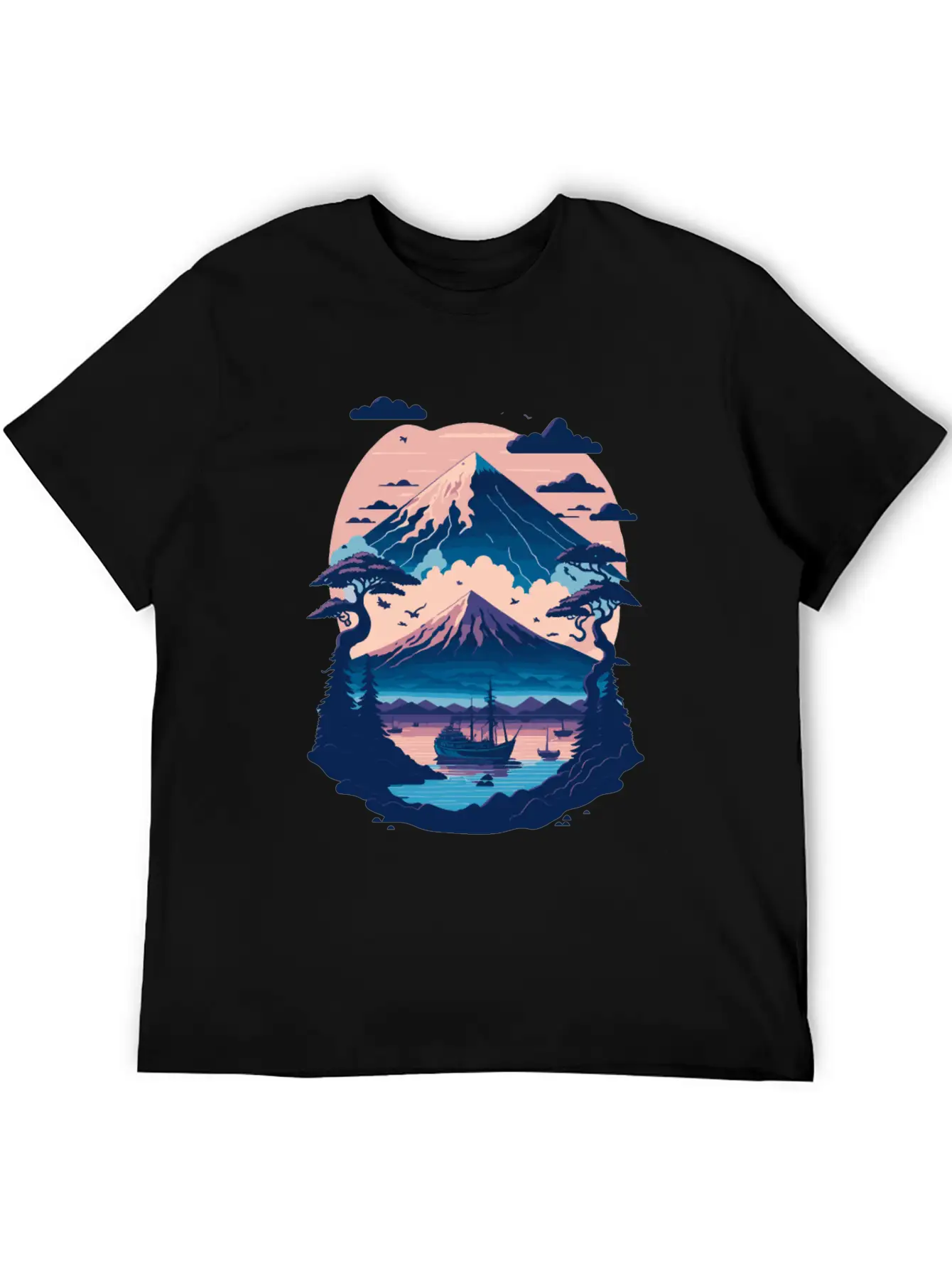 Serene Mount Fuji Sunset Peaceful River Scenery Unisex Short Sleeve Soft Cotton T-Shirt – Casual Everyday Wear