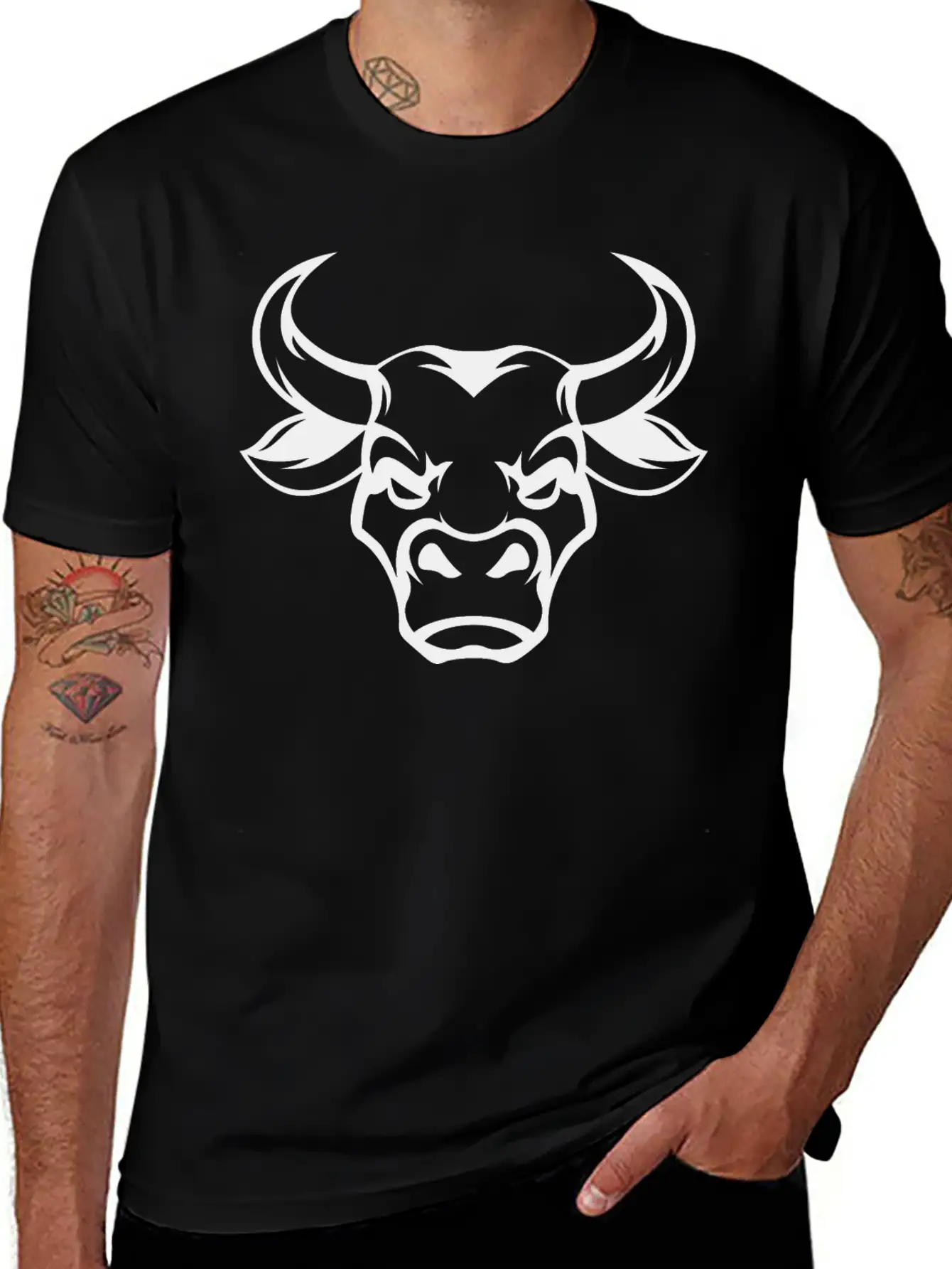 Shape Bull Head Cool Tattoo Animal Vector Image Basic Graphic T-Shirt – Daily Comfort In Soft Cotton