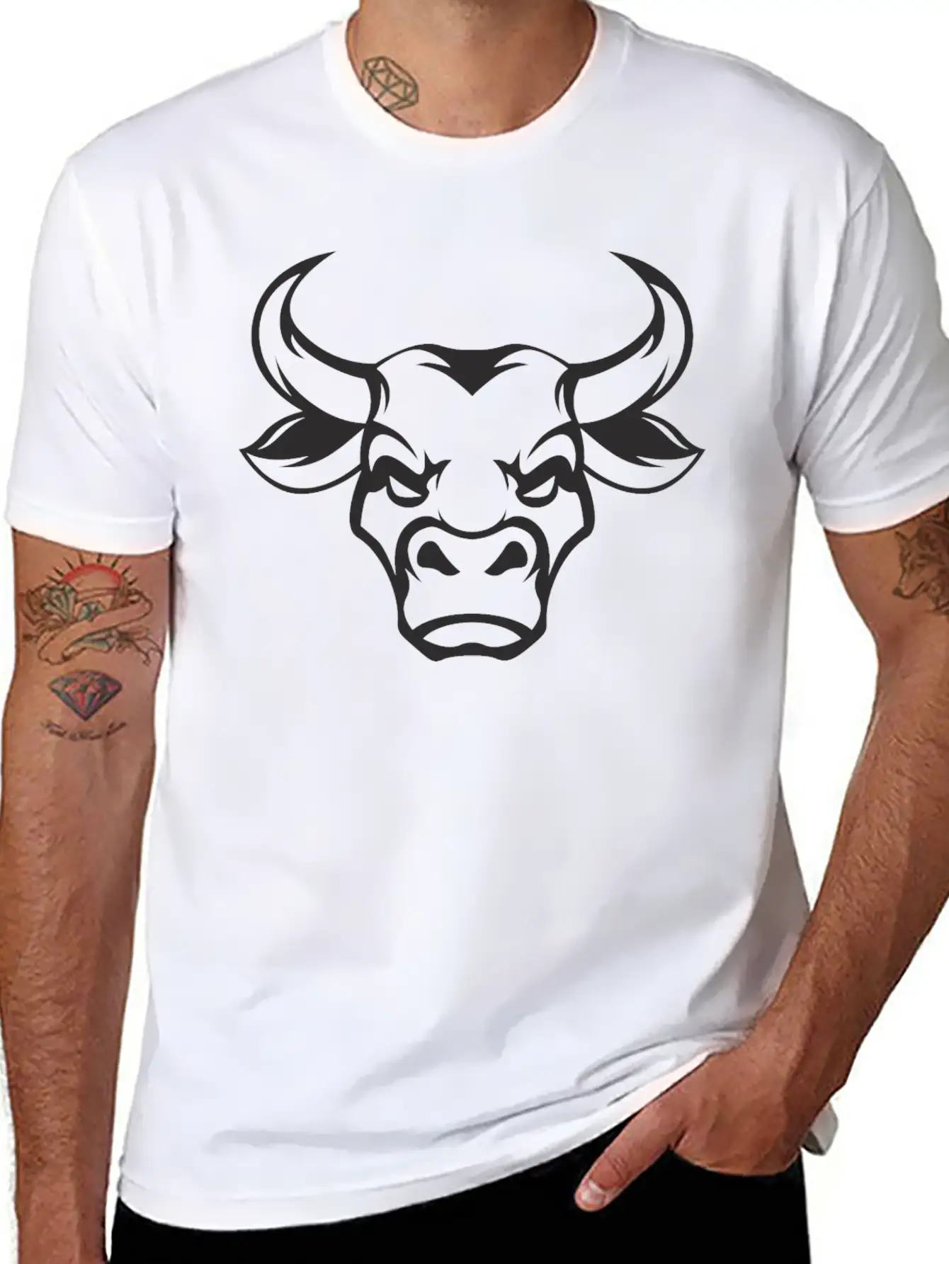 Shape Bull Head Cool Tattoo Animal Vector Image Basic Graphic T-Shirt – Daily Comfort In Soft Cotton