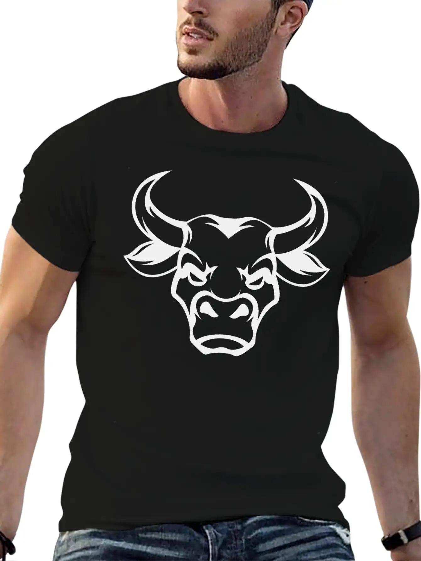 Shape Bull Head Cool Tattoo Animal Vector Image Basic Graphic T-Shirt – Daily Comfort In Soft Cotton