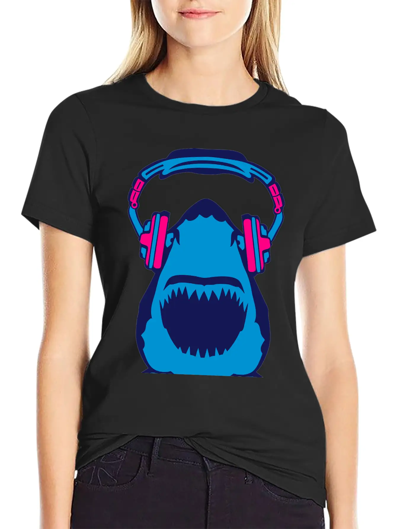 Shark Jaws Audio Music Headphones Skull Comfortable Minimalist Graphic Tee – Summer Style Essential