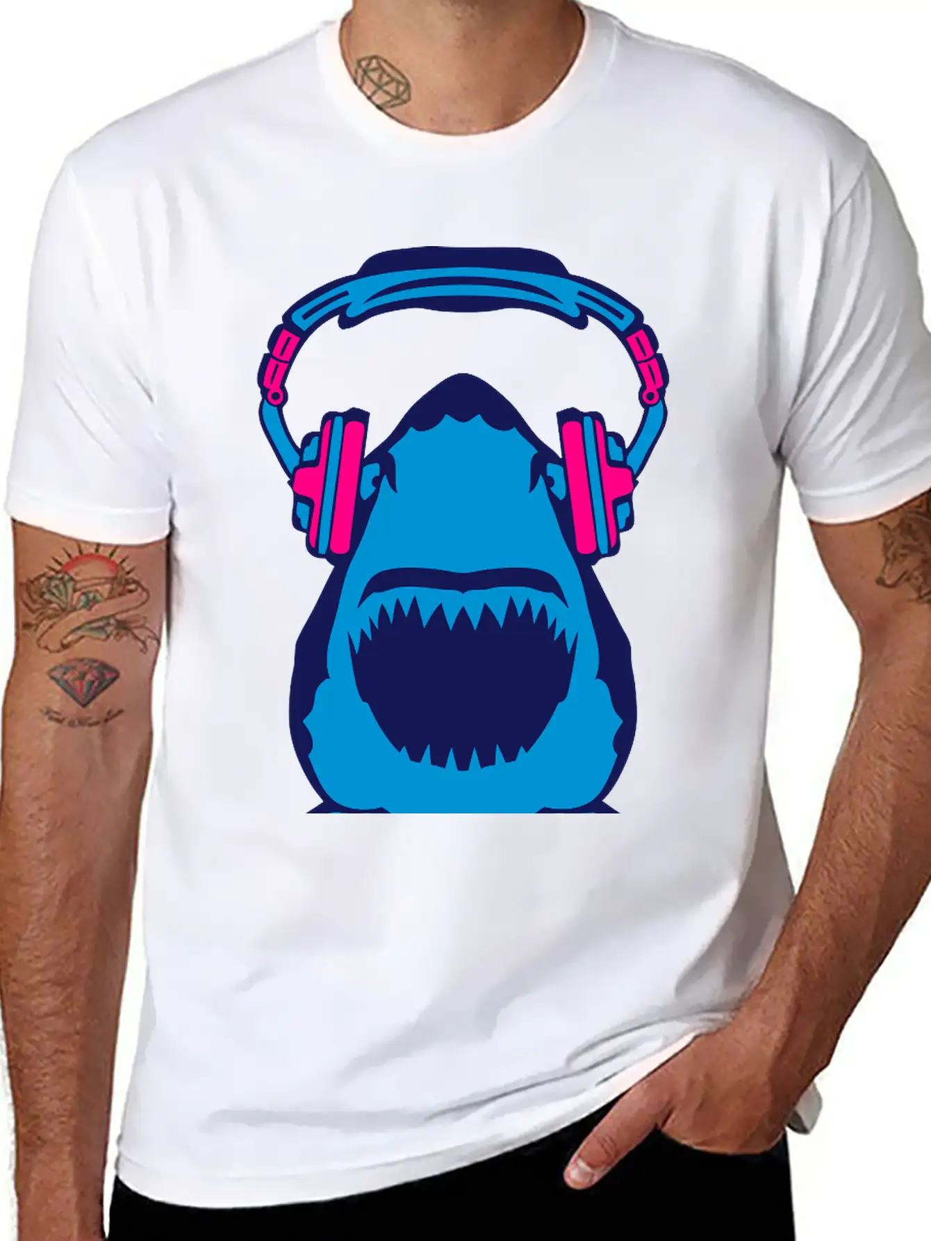 Shark Jaws Audio Music Headphones Skull Comfortable Minimalist Graphic Tee – Summer Style Essential
