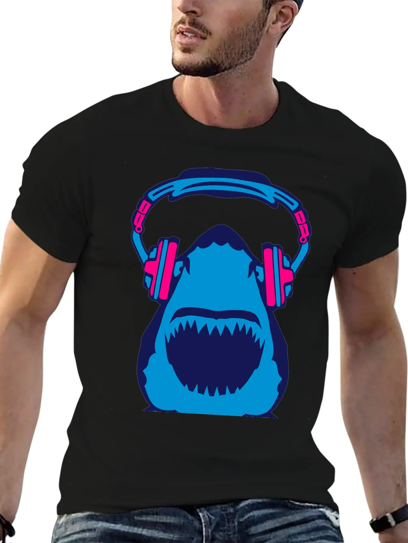 Shark Jaws Audio Music Headphones Skull Comfortable Minimalist Graphic Tee – Summer Style Essential