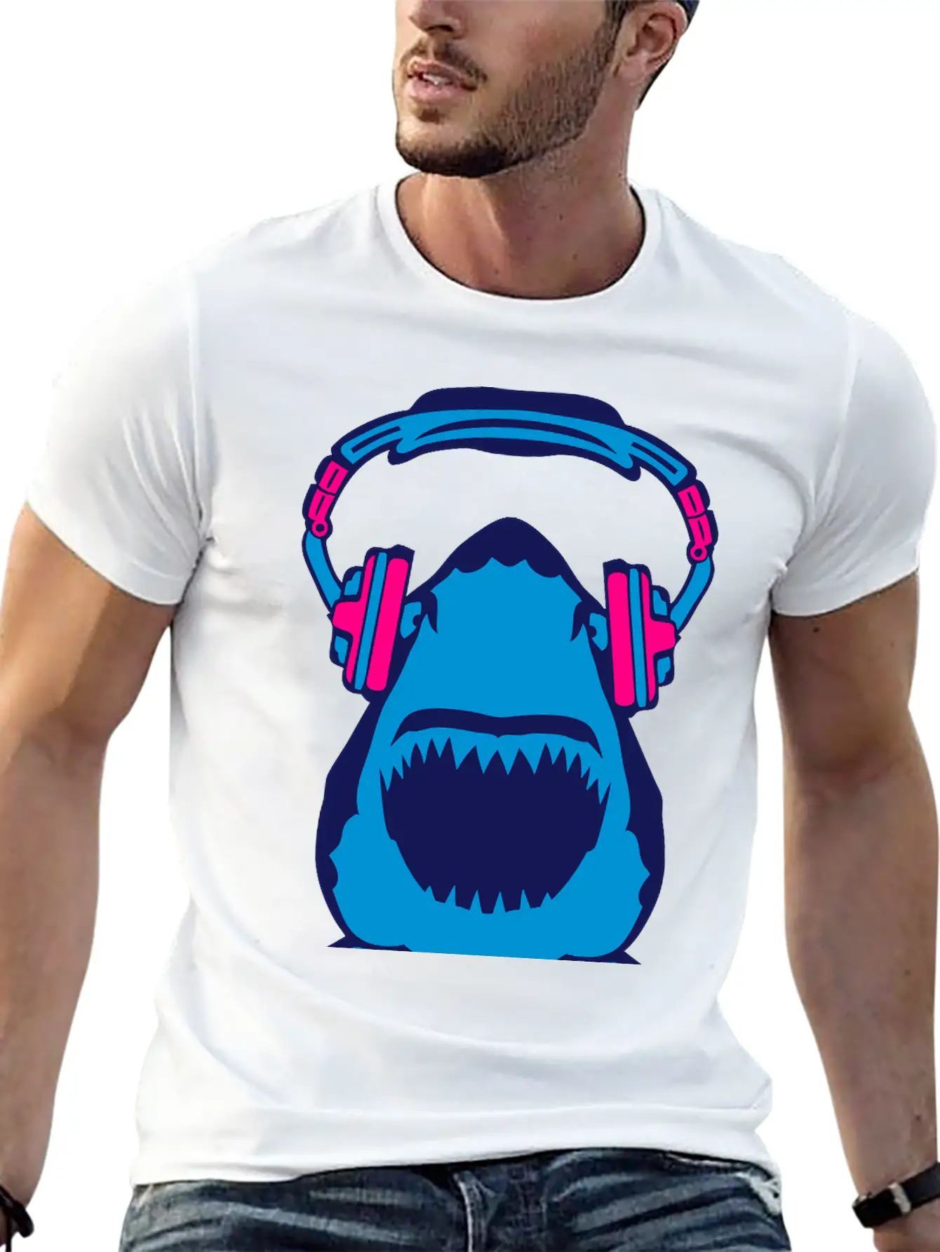 Shark Jaws Audio Music Headphones Skull Comfortable Minimalist Graphic Tee – Summer Style Essential