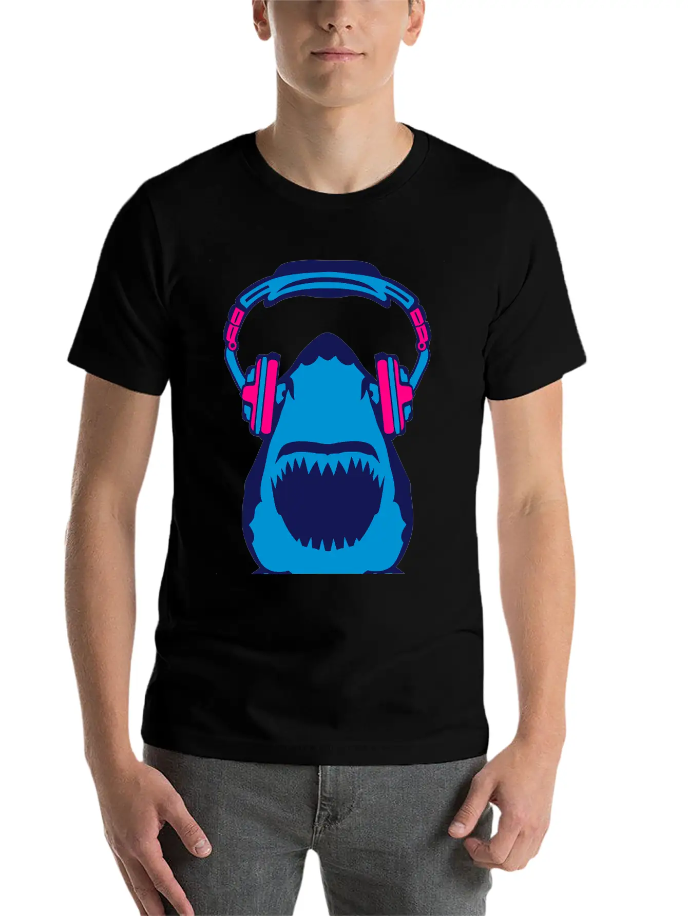 Shark Jaws Audio Music Headphones Skull Comfortable Minimalist Graphic Tee – Summer Style Essential