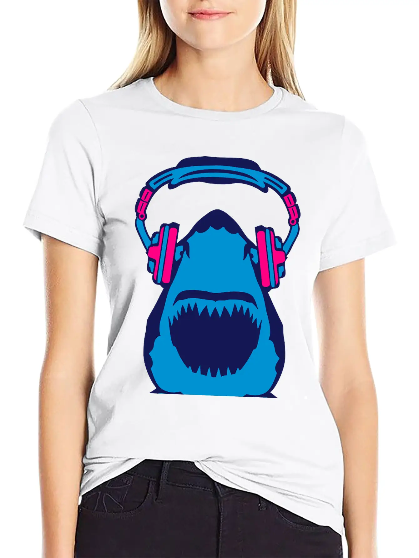 Shark Jaws Audio Music Headphones Skull Comfortable Minimalist Graphic Tee – Summer Style Essential