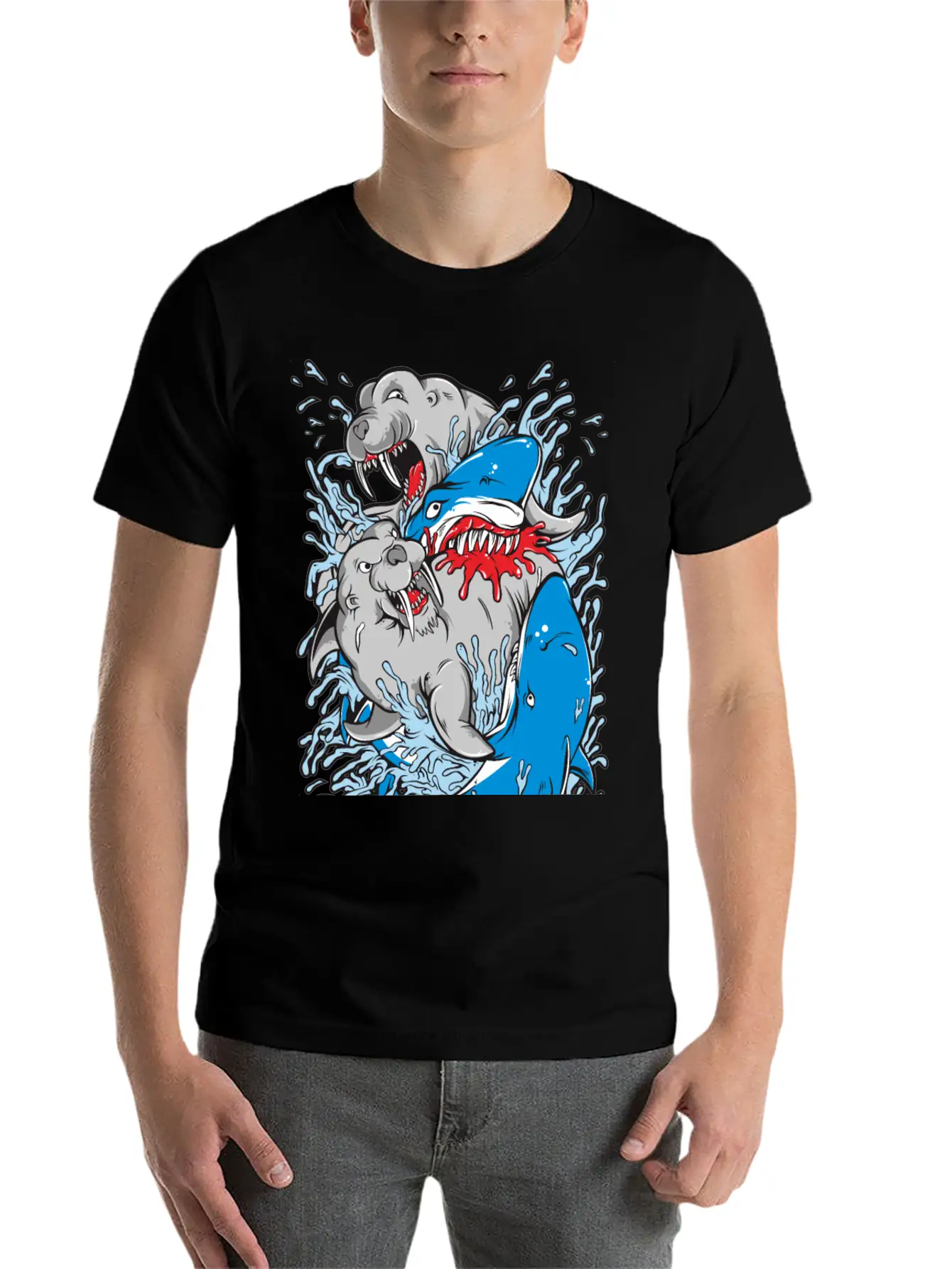 Shark Versus Walrus Stylish Everyday T-Shirt – Unisex Basic Cotton Tee